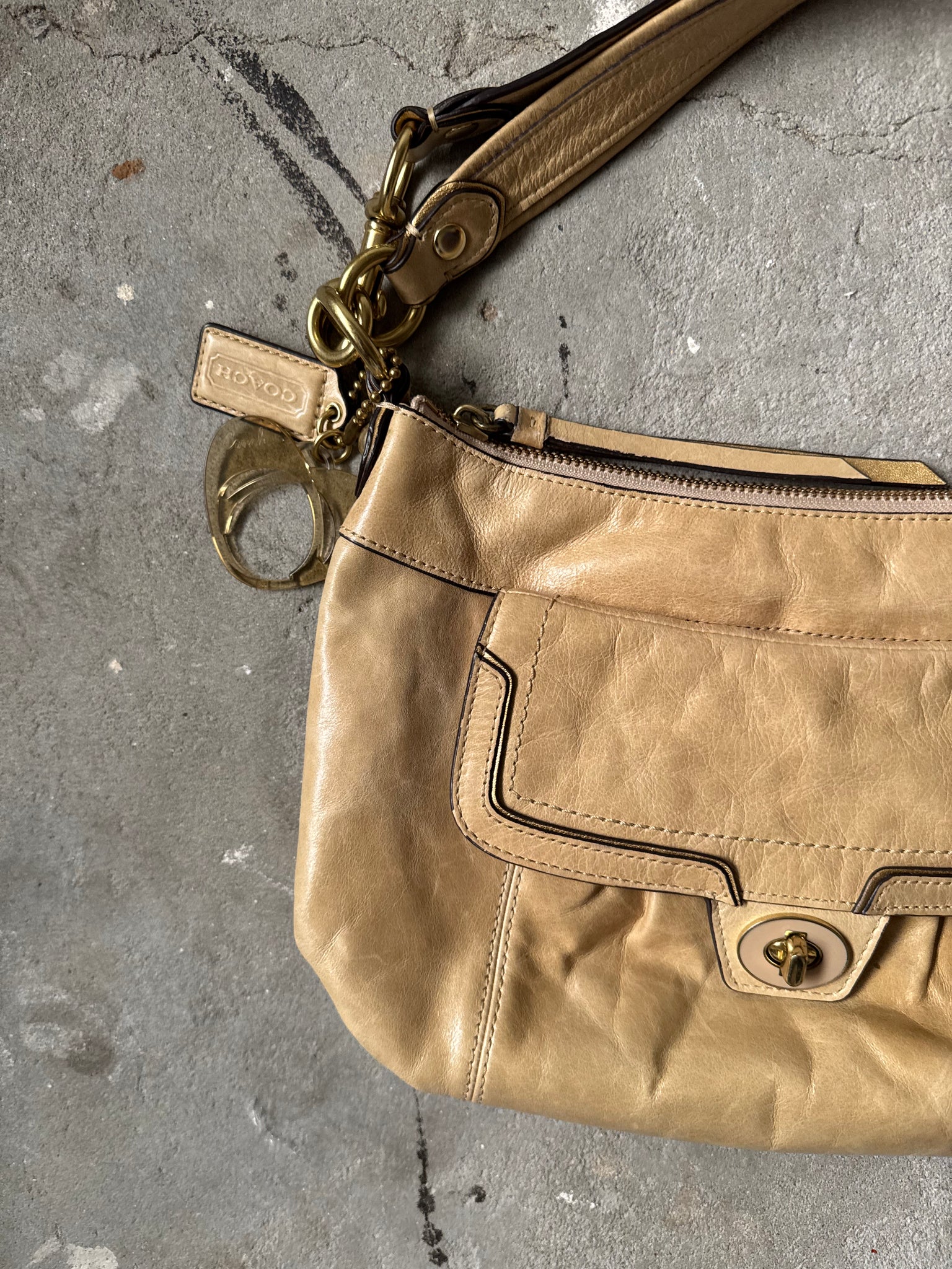 Coach 2Way Poppy Leather Shoulder Bag Beige