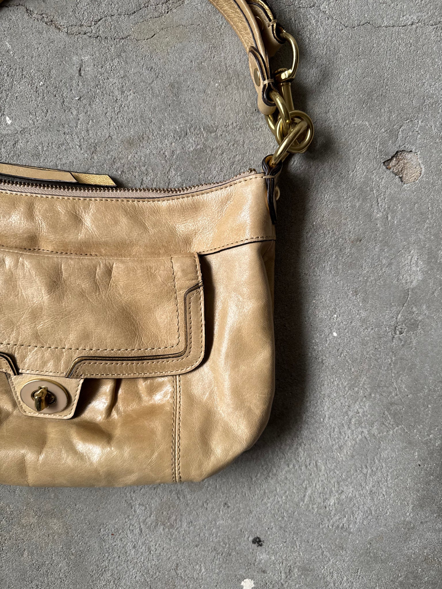 Coach 2Way Poppy Leather Shoulder Bag Beige
