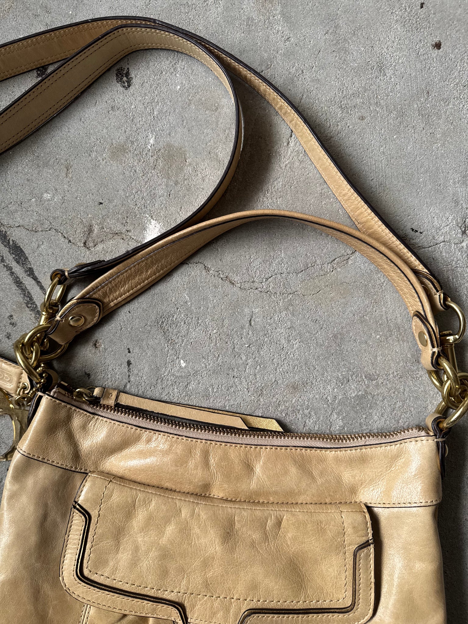 Coach 2Way Poppy Leather Shoulder Bag Beige