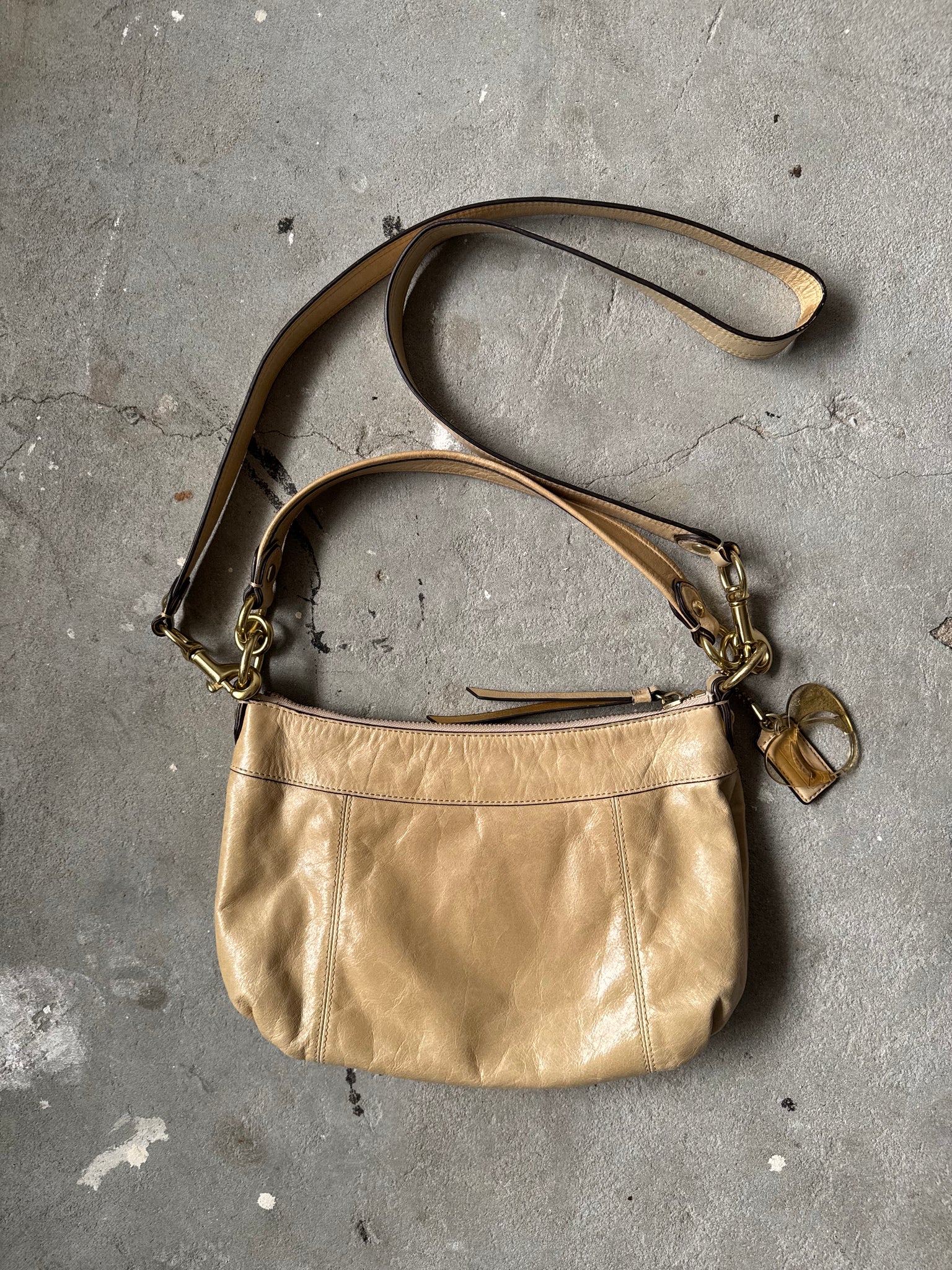 Coach 2Way Poppy Leather Shoulder Bag Beige