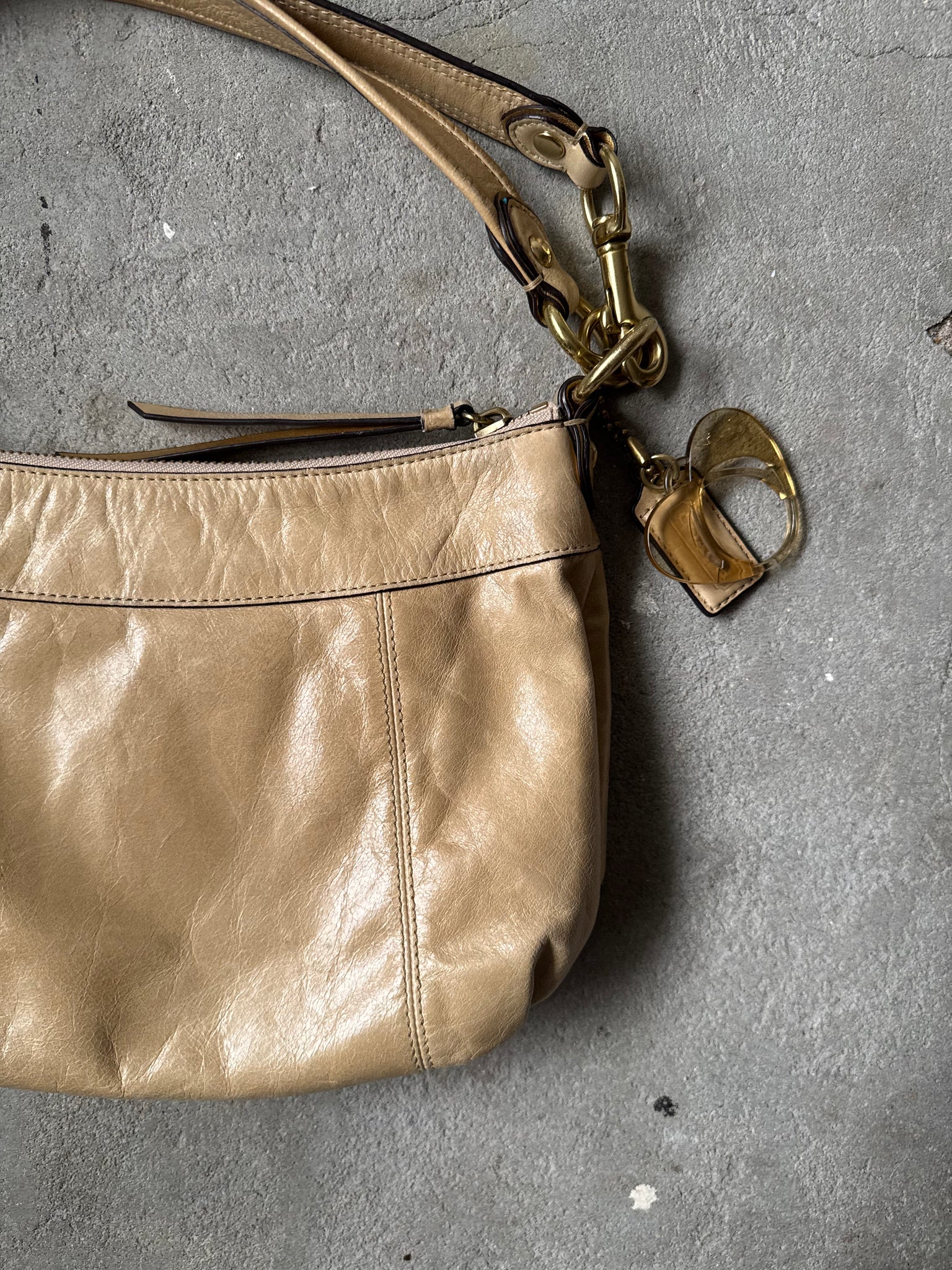 Coach 2Way Poppy Leather Shoulder Bag Beige