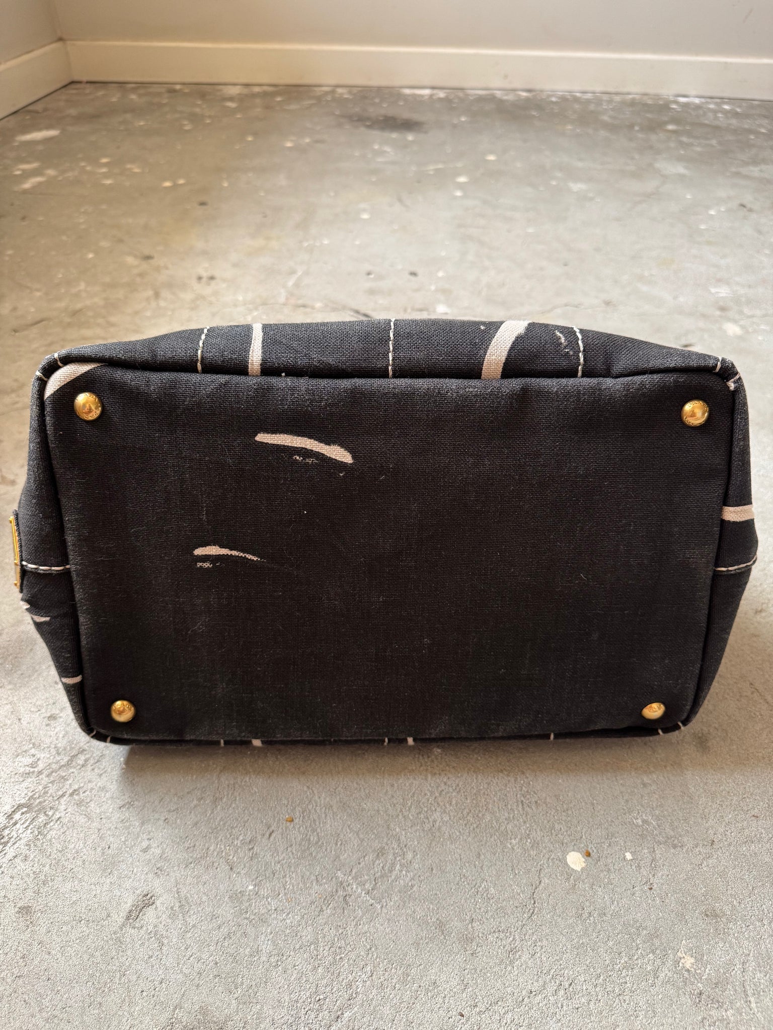 Prada Enameled Denim Canapa Tote Bag Black/White