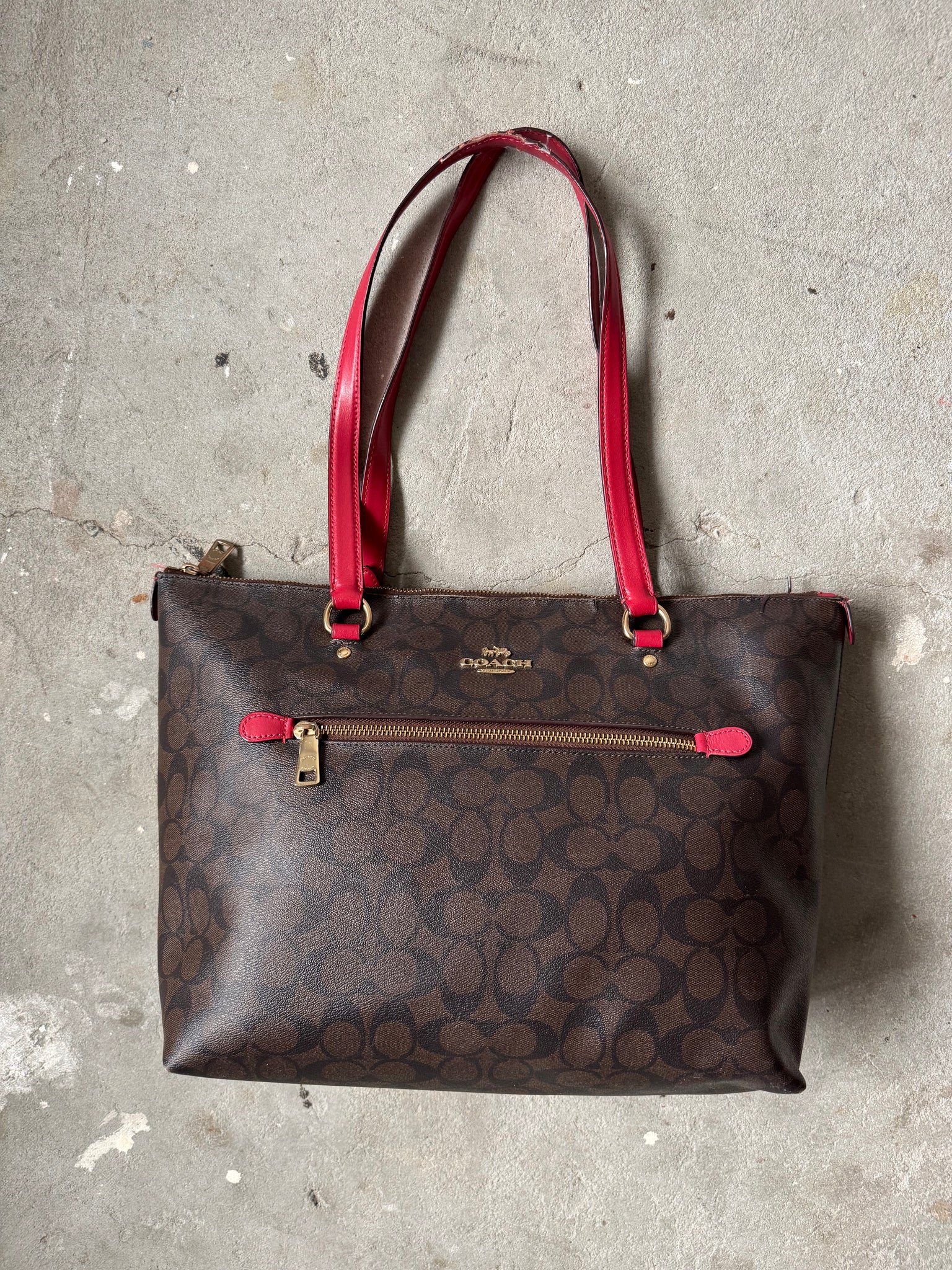 Coach Signature PVC Shoulder Bag Brown/Red (PROMO $1 ITEM)