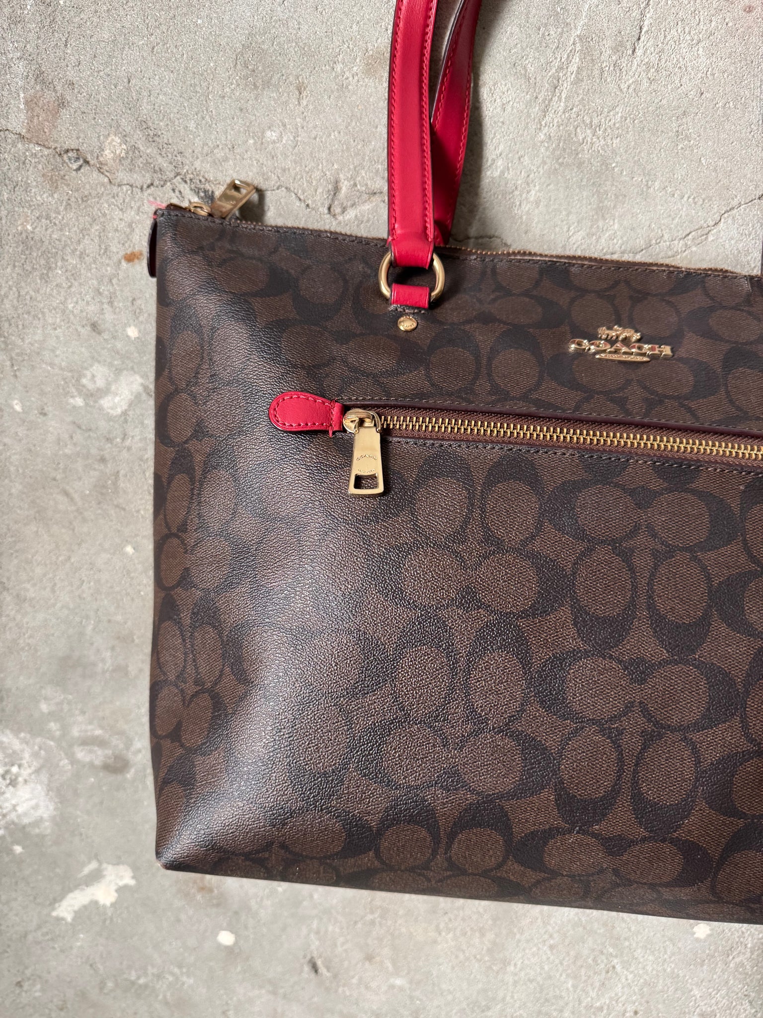 Coach Signature PVC Shoulder Bag Brown/Red (PROMO $1 ITEM)