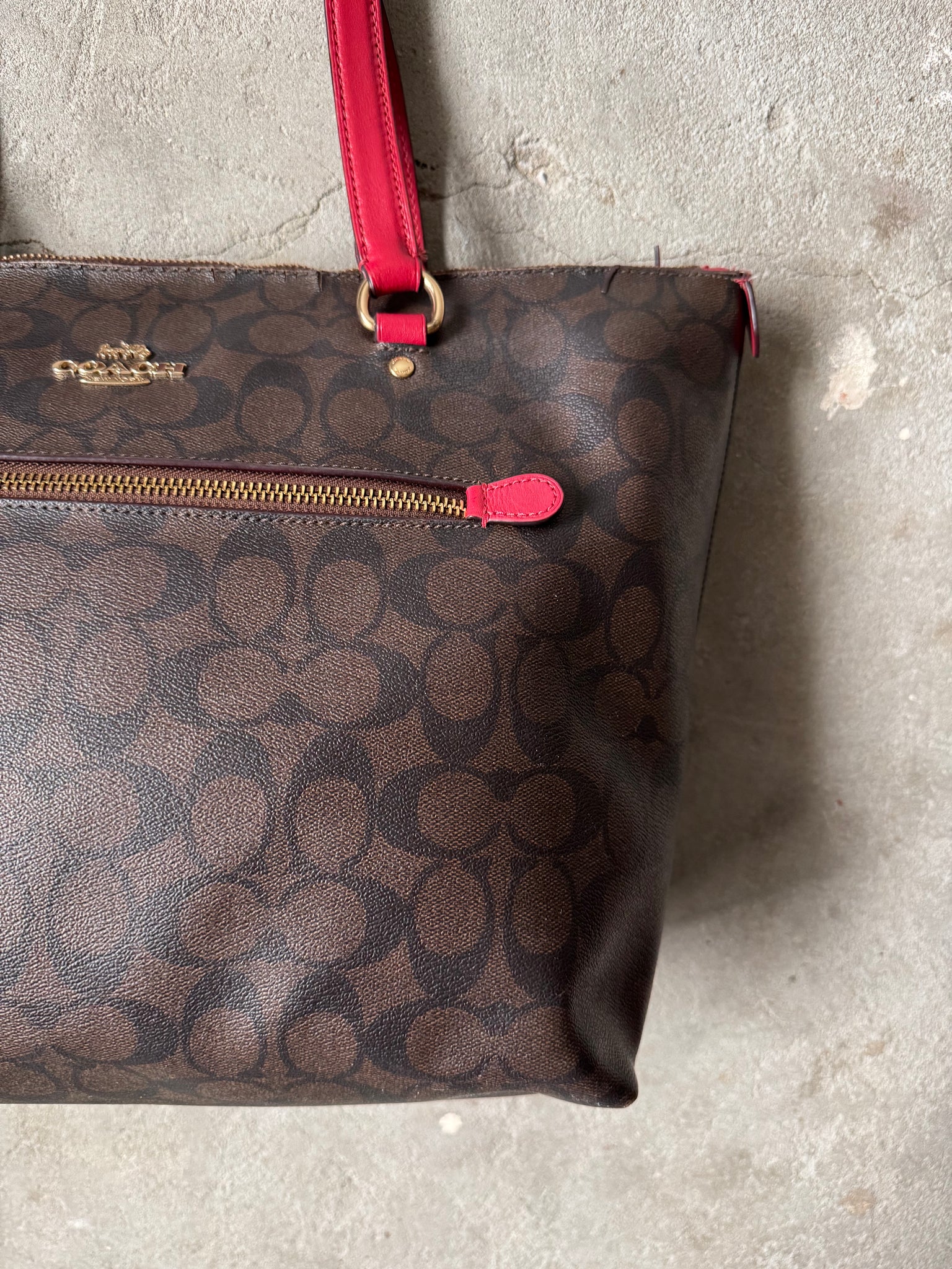 Coach Signature PVC Shoulder Bag Brown/Red (PROMO $1 ITEM)