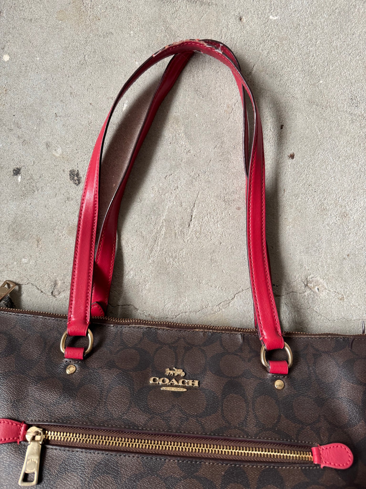 Coach Signature PVC Shoulder Bag Brown/Red (PROMO $1 ITEM)