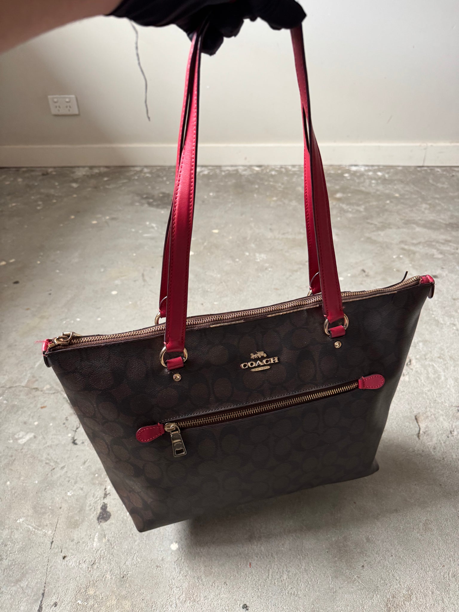 Coach Signature PVC Shoulder Bag Brown/Red (PROMO $1 ITEM)