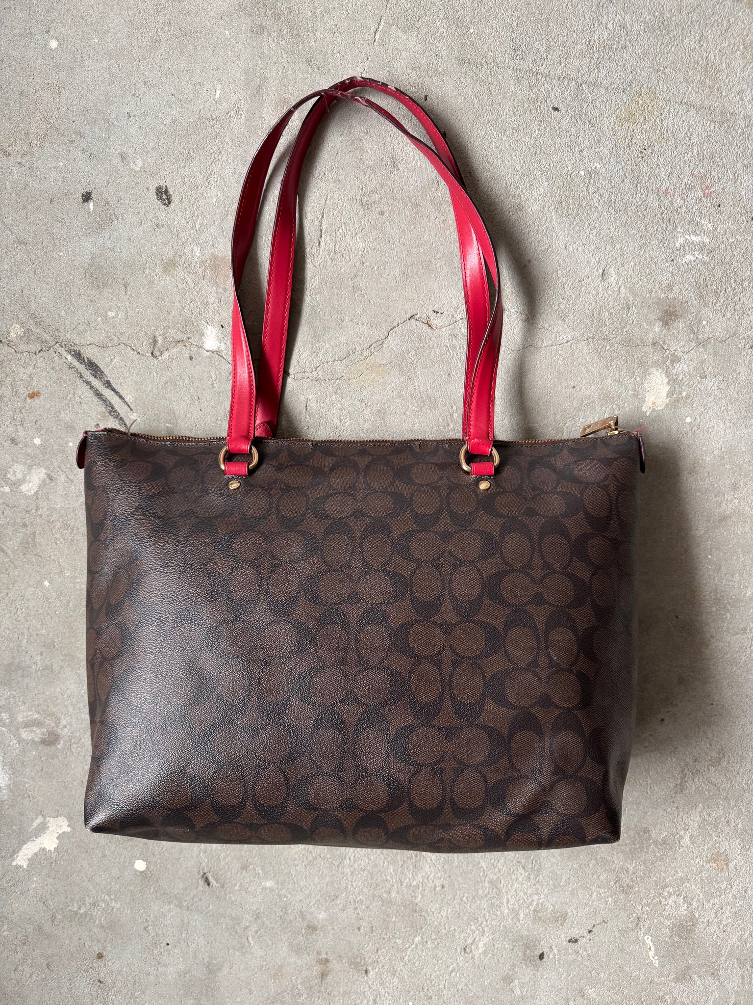 Coach Signature PVC Shoulder Bag Brown/Red (PROMO $1 ITEM)
