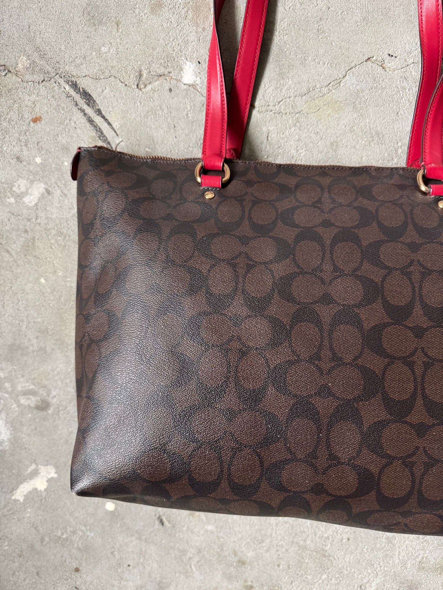 Coach Signature PVC Shoulder Bag Brown/Red (PROMO $1 ITEM)