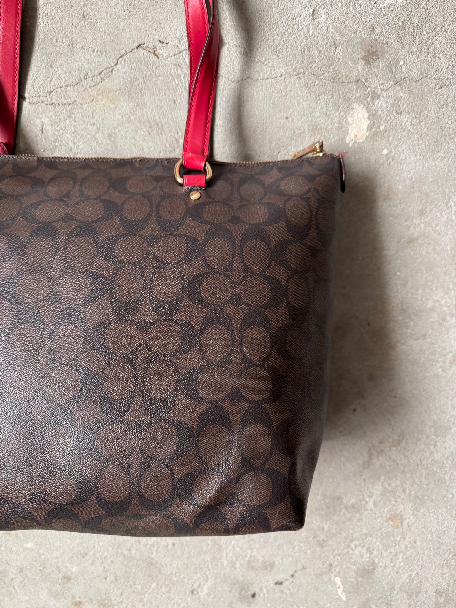 Coach Signature PVC Shoulder Bag Brown/Red (PROMO $1 ITEM)