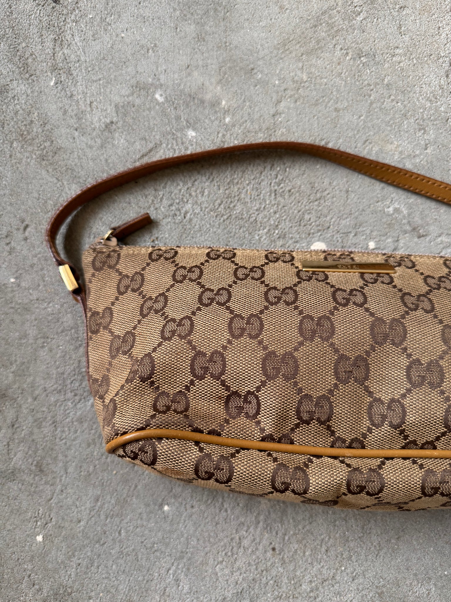 Gucci GG Monogram Pochette Boat Shoulder Bag Beige