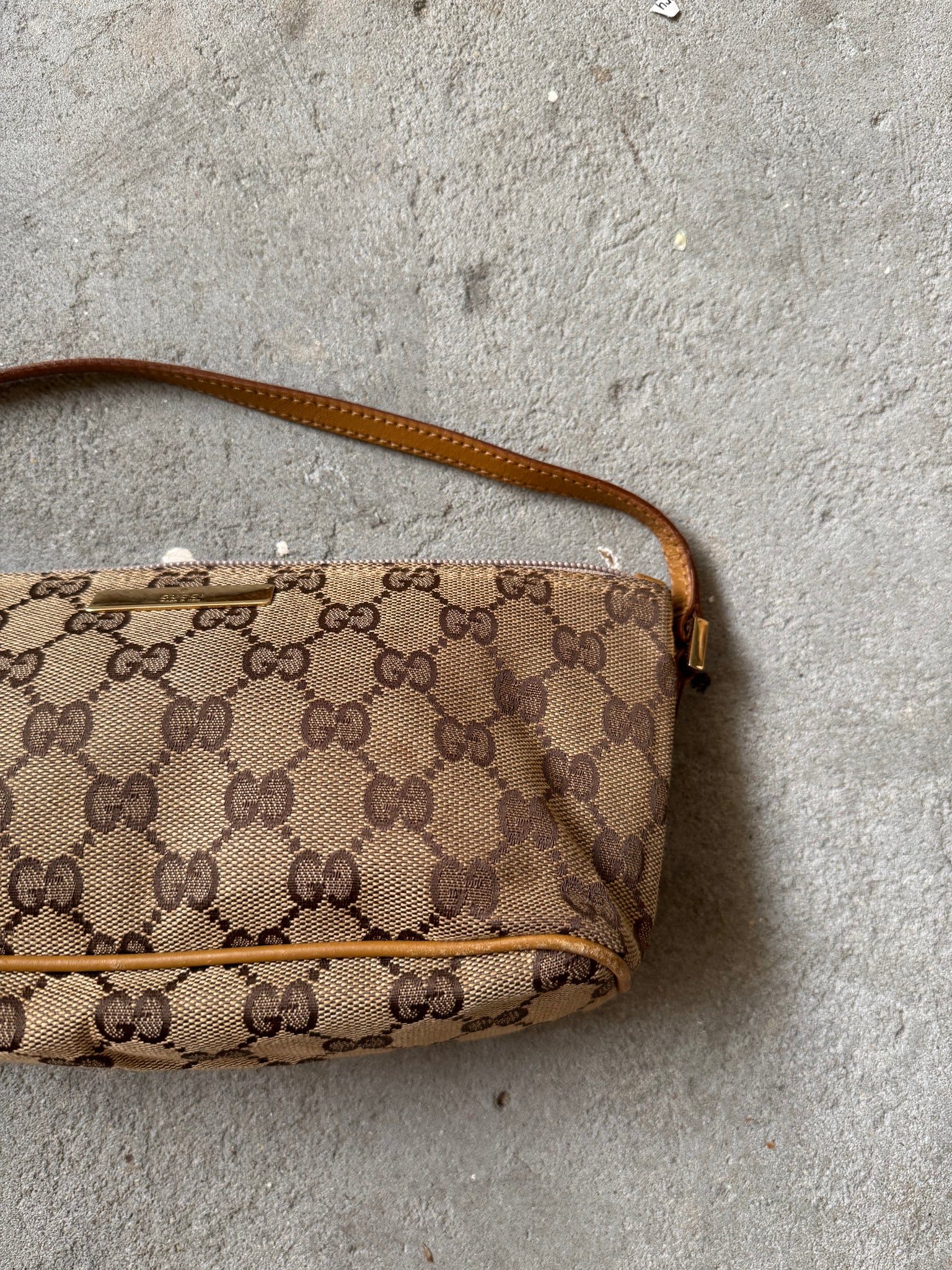 Gucci GG Monogram Pochette Boat Shoulder Bag Beige