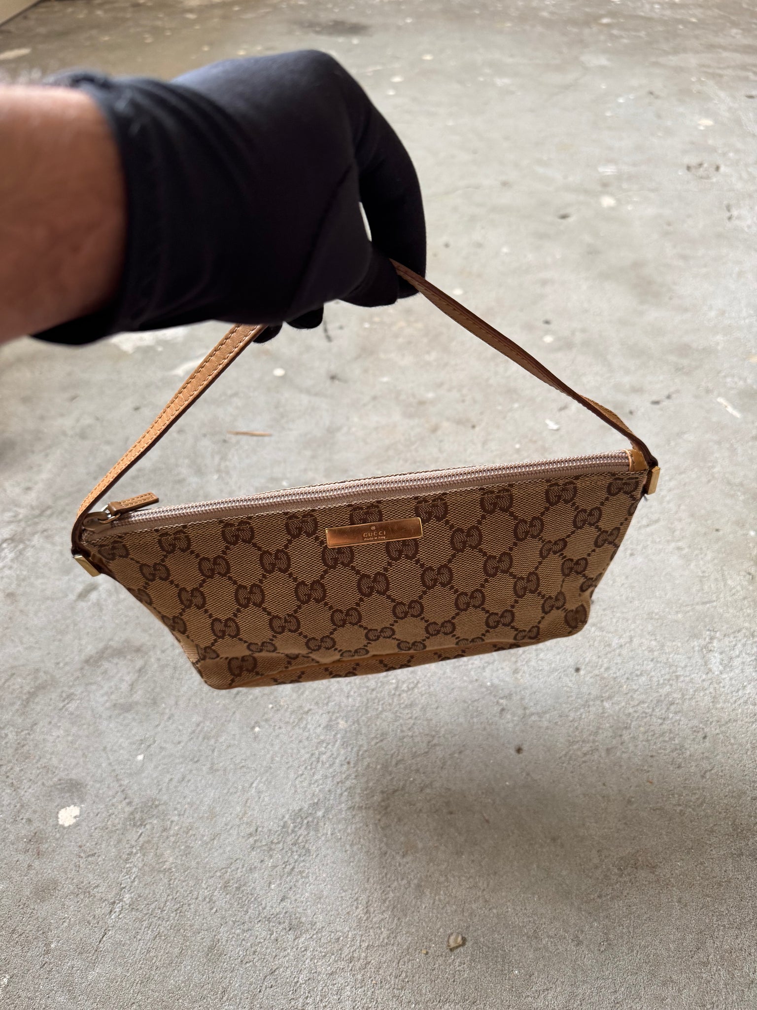 Gucci GG Monogram Pochette Boat Shoulder Bag Beige