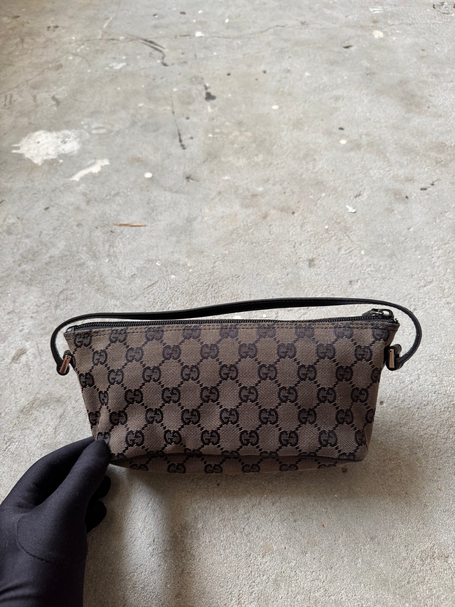 Gucci GG Monogram Pochette Boat Shoulder Bag Black