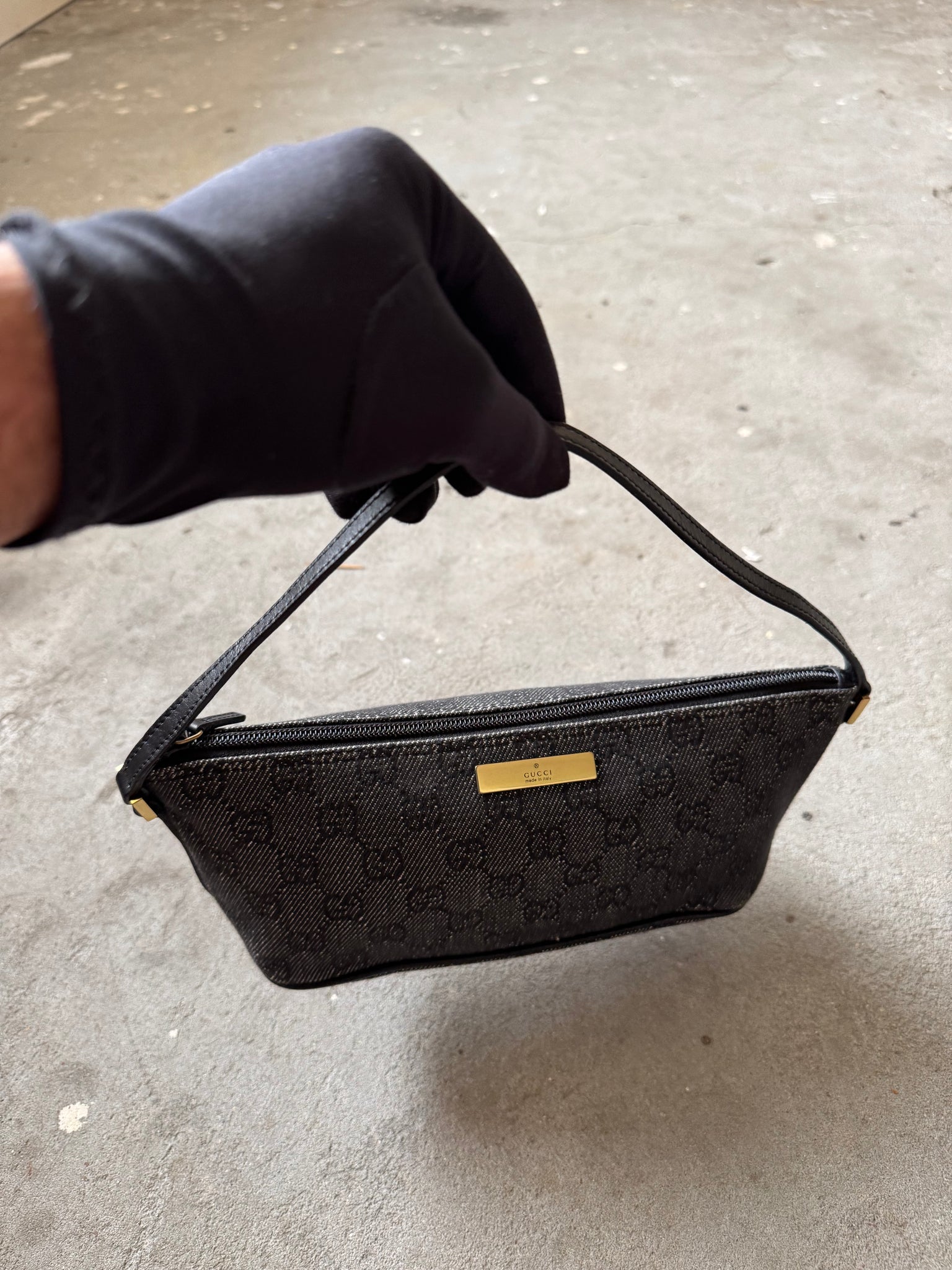 Gucci GG Monogram Pochette Boat Shoulder Bag Black