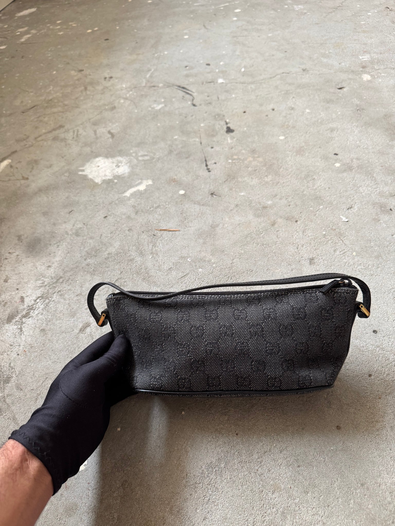 Gucci GG Monogram Pochette Boat Shoulder Bag Black