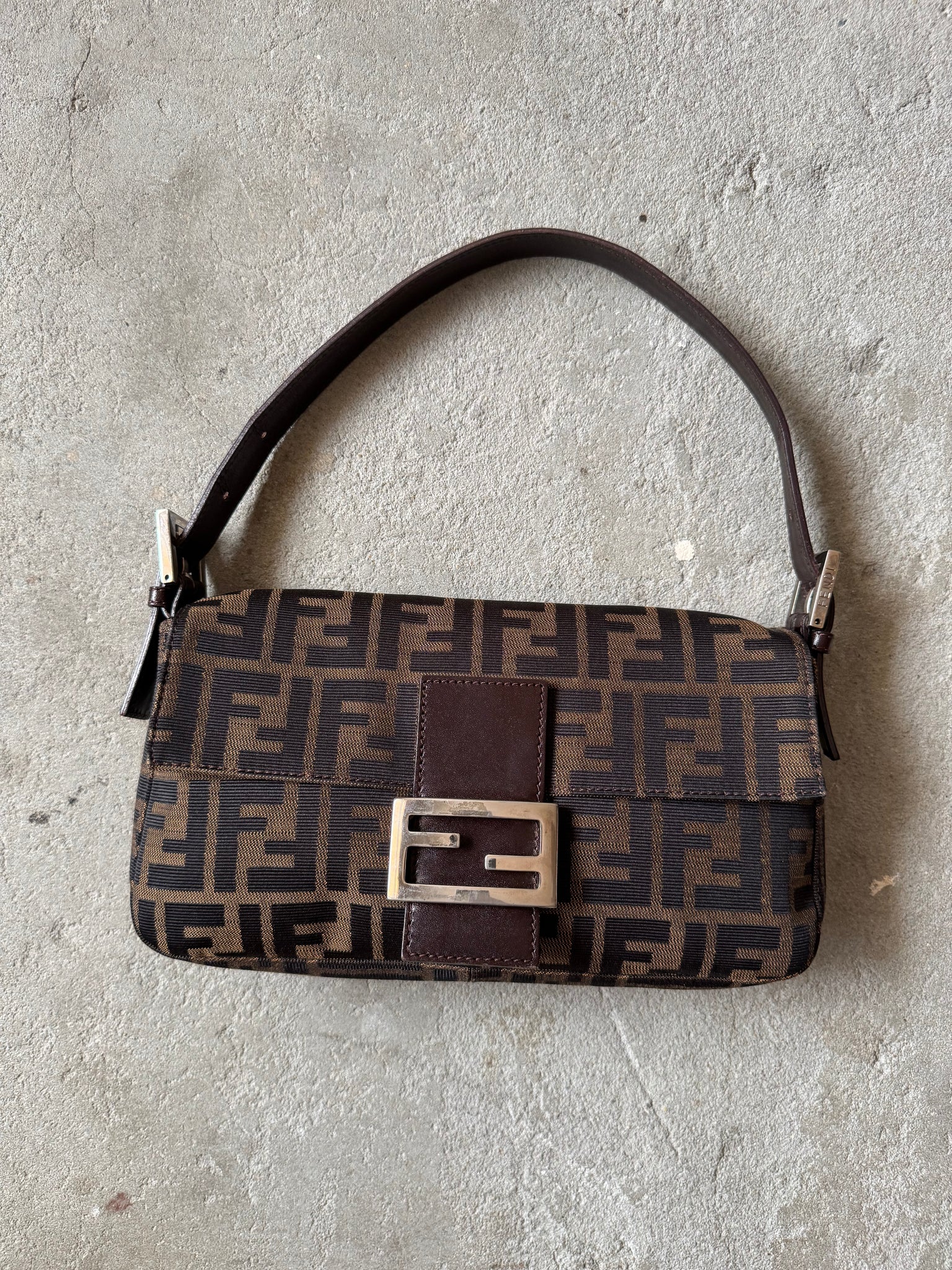 Fendi Zucca Print Baguette Bag Brown
