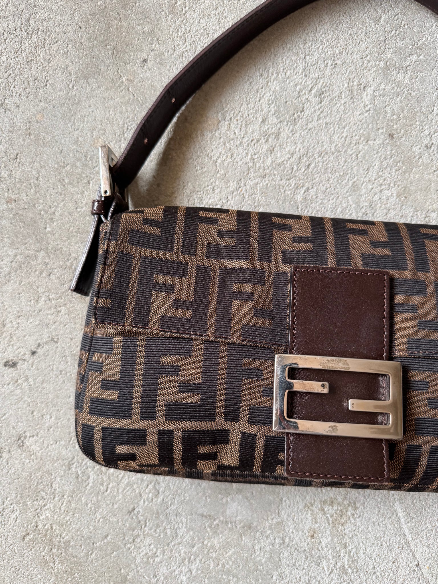 Fendi Zucca Print Baguette Bag Brown