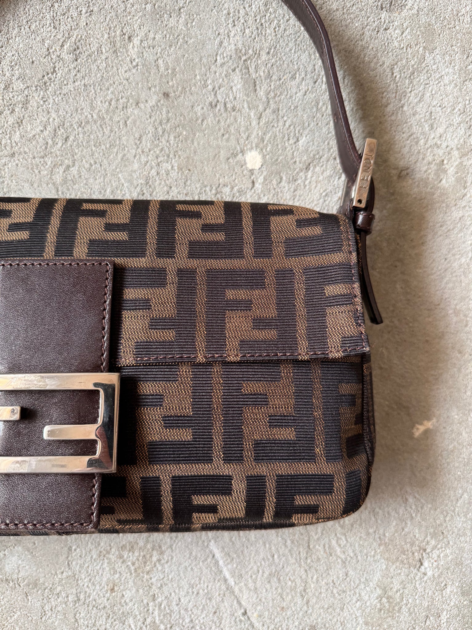 Fendi Zucca Print Baguette Bag Brown