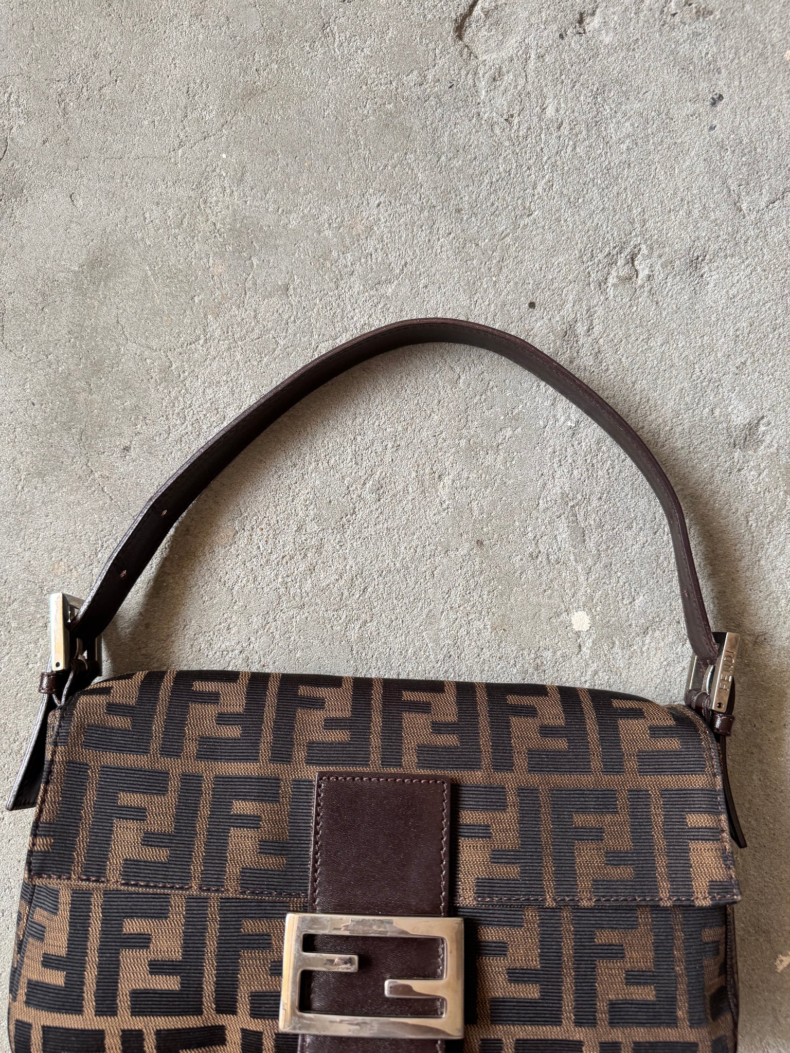Fendi Zucca Print Baguette Bag Brown