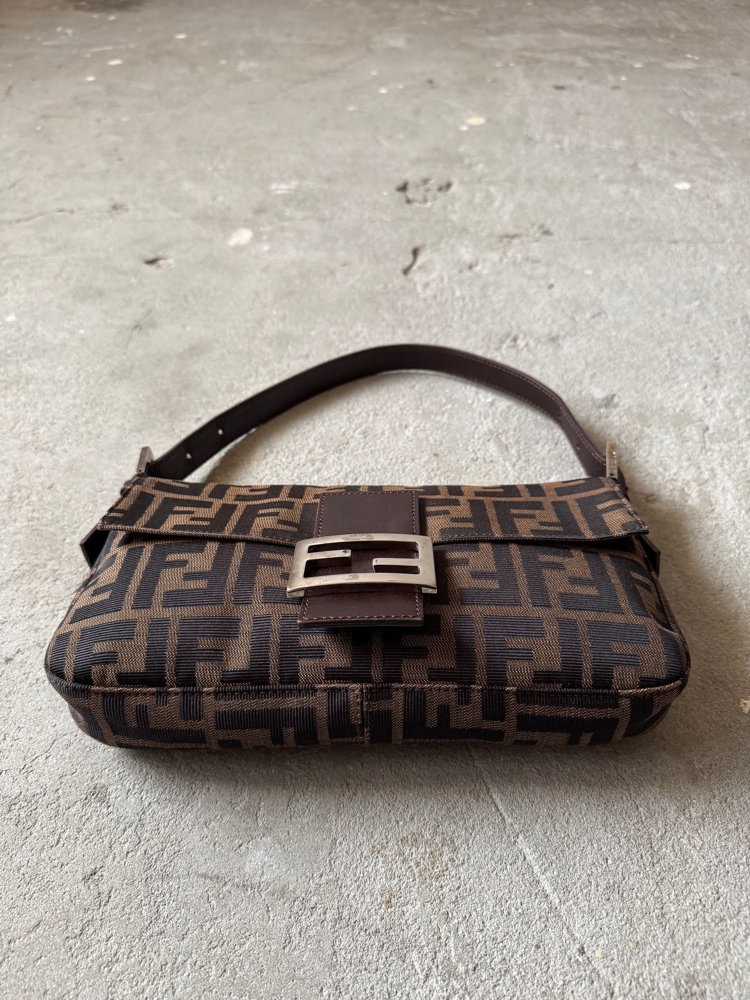 Fendi Zucca Print Baguette Bag Brown