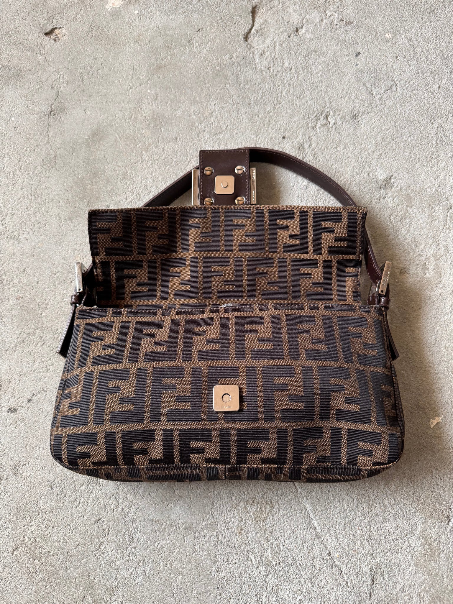 Fendi Zucca Print Baguette Bag Brown