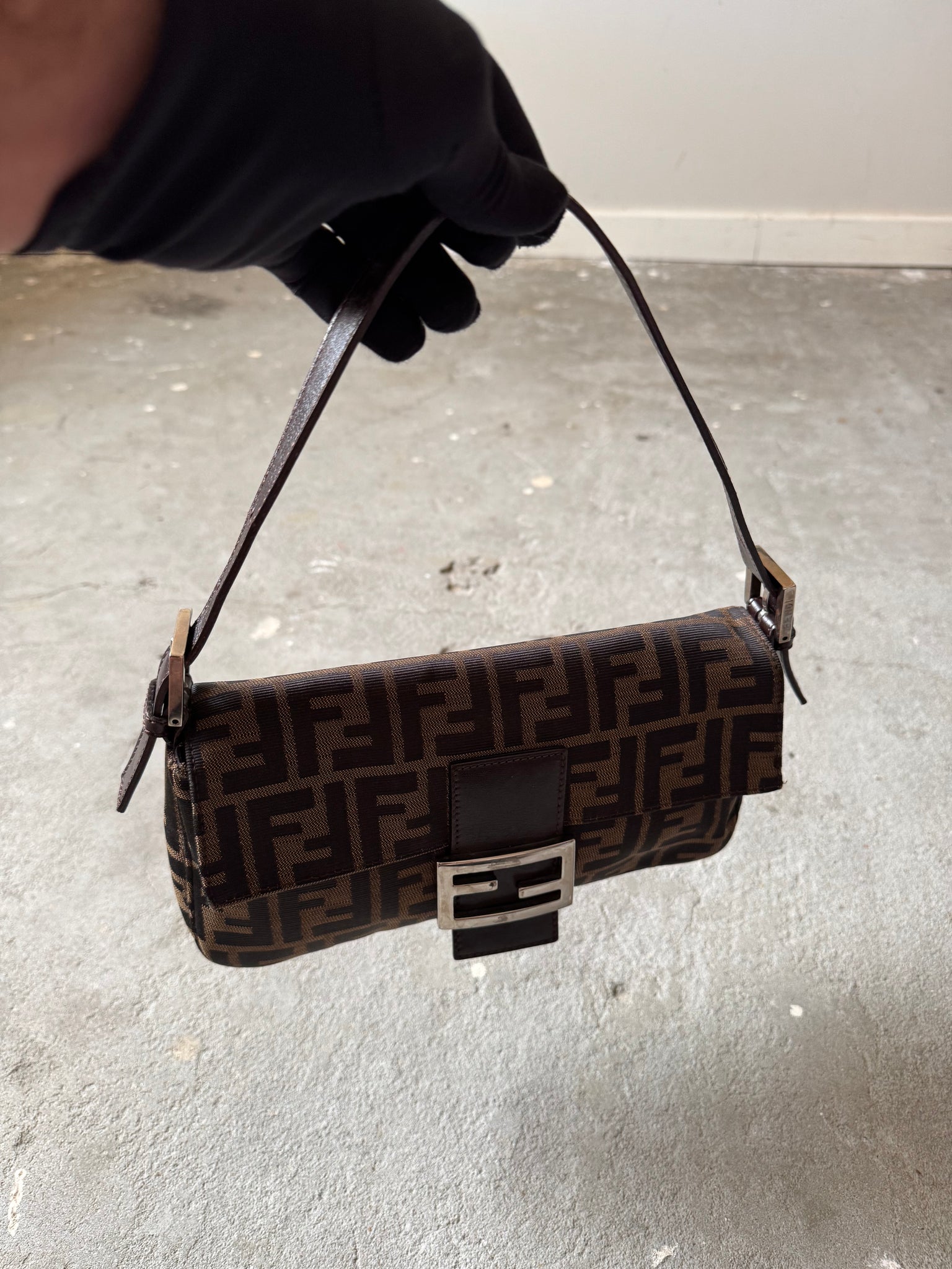 Fendi Zucca Print Baguette Bag Brown