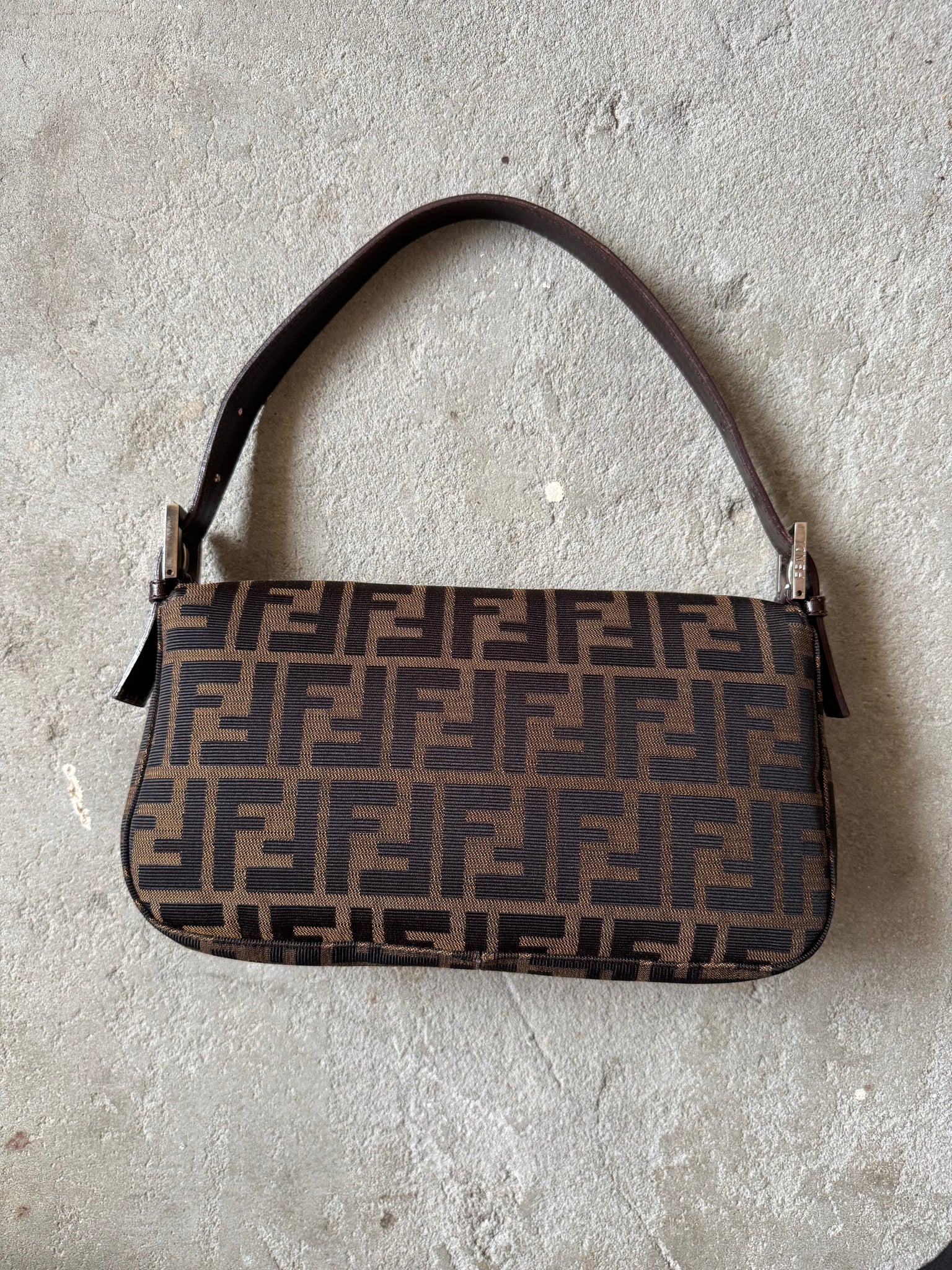 Fendi Zucca Print Baguette Bag Brown