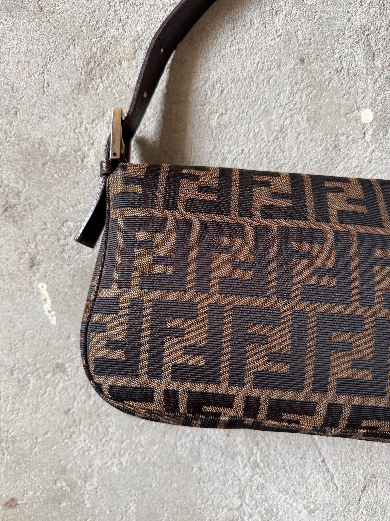 Fendi Zucca Print Baguette Bag Brown