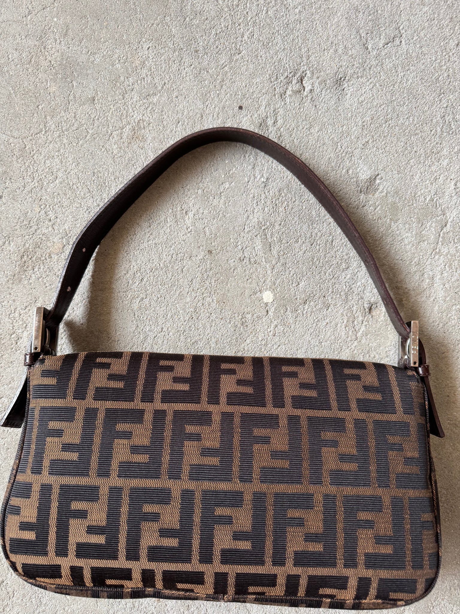 Fendi Zucca Print Baguette Bag Brown