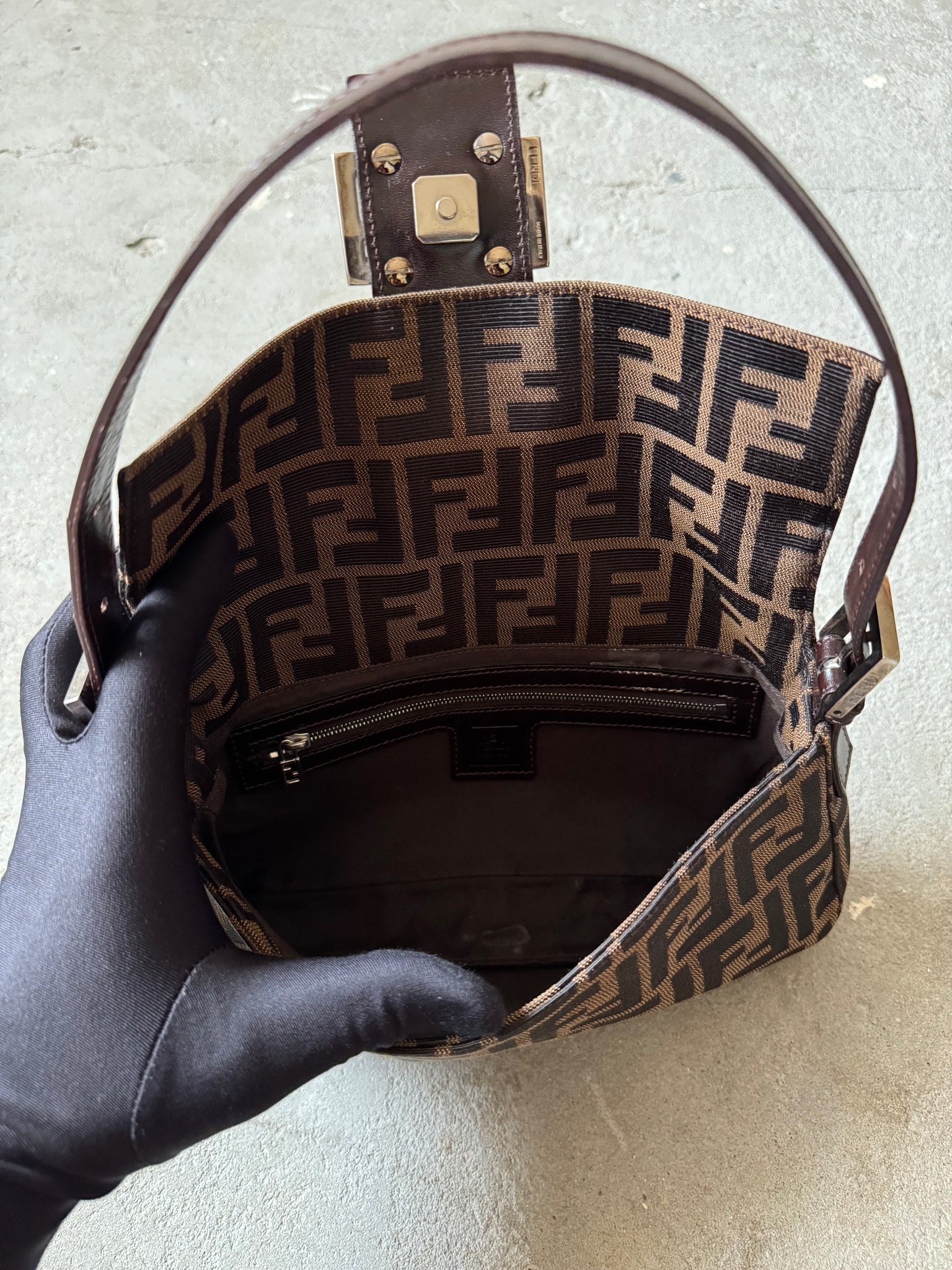 Fendi Zucca Print Baguette Bag Brown