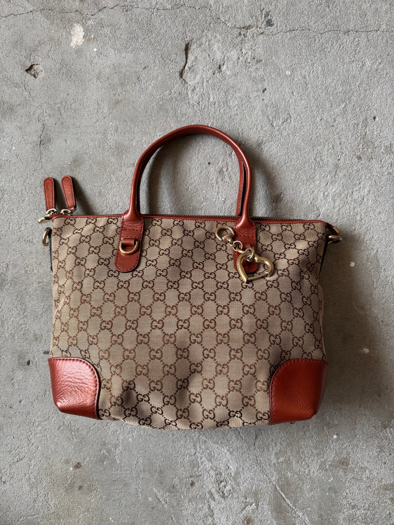 Gucci GG Monogram Canvas Heart Bit Shoulder Bag Beige/Orange