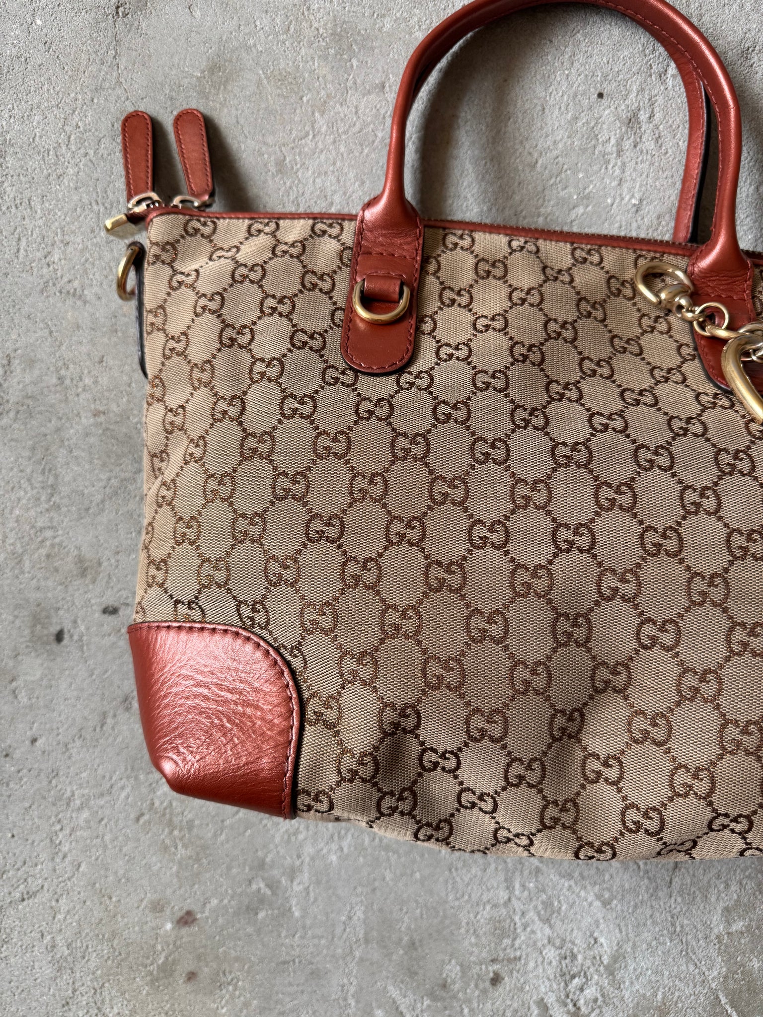Gucci GG Monogram Canvas Heart Bit Shoulder Bag Beige/Orange