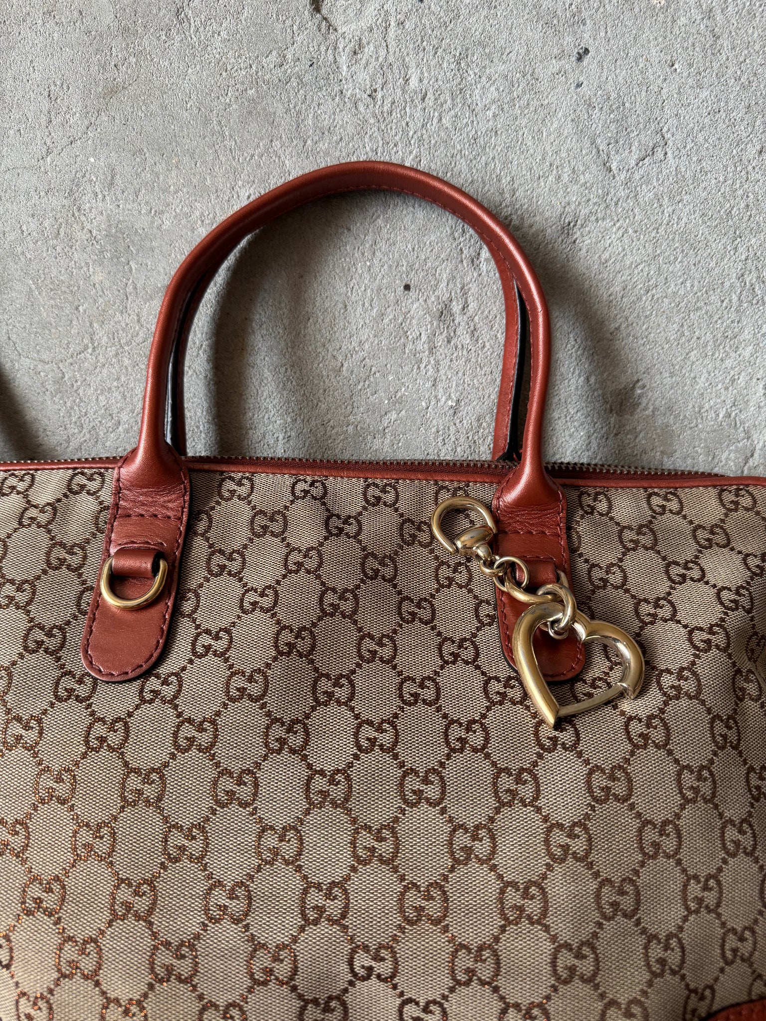 Gucci GG Monogram Canvas Heart Bit Shoulder Bag Beige/Orange