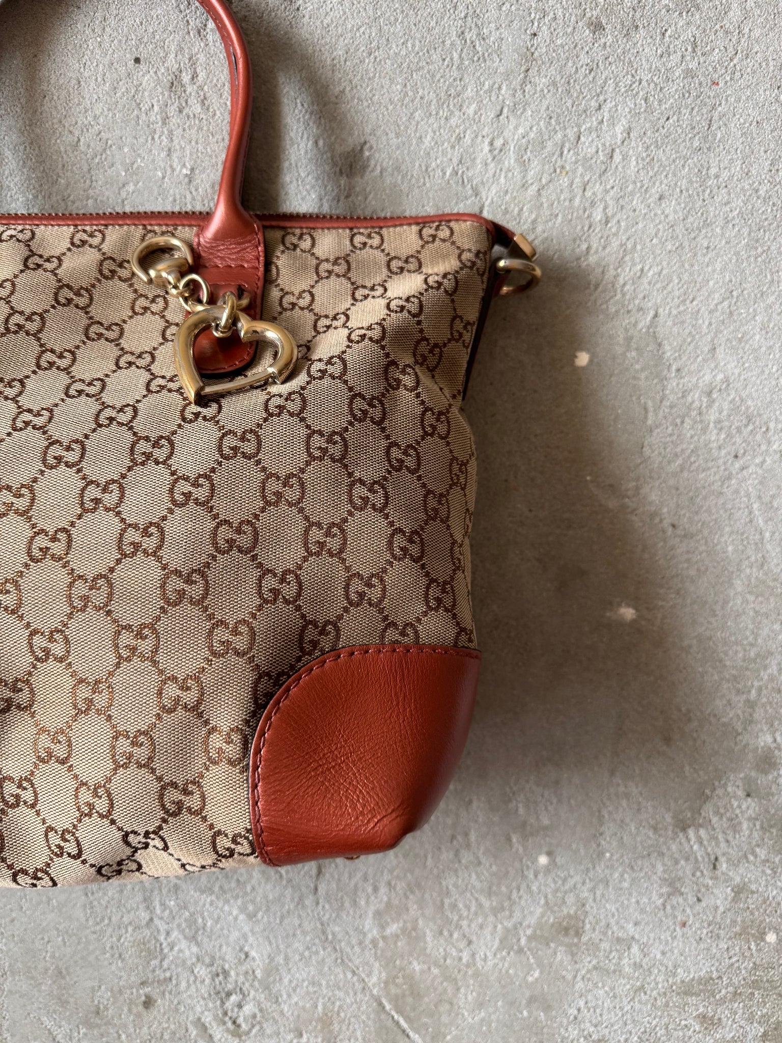 Gucci GG Monogram Canvas Heart Bit Shoulder Bag Beige/Orange