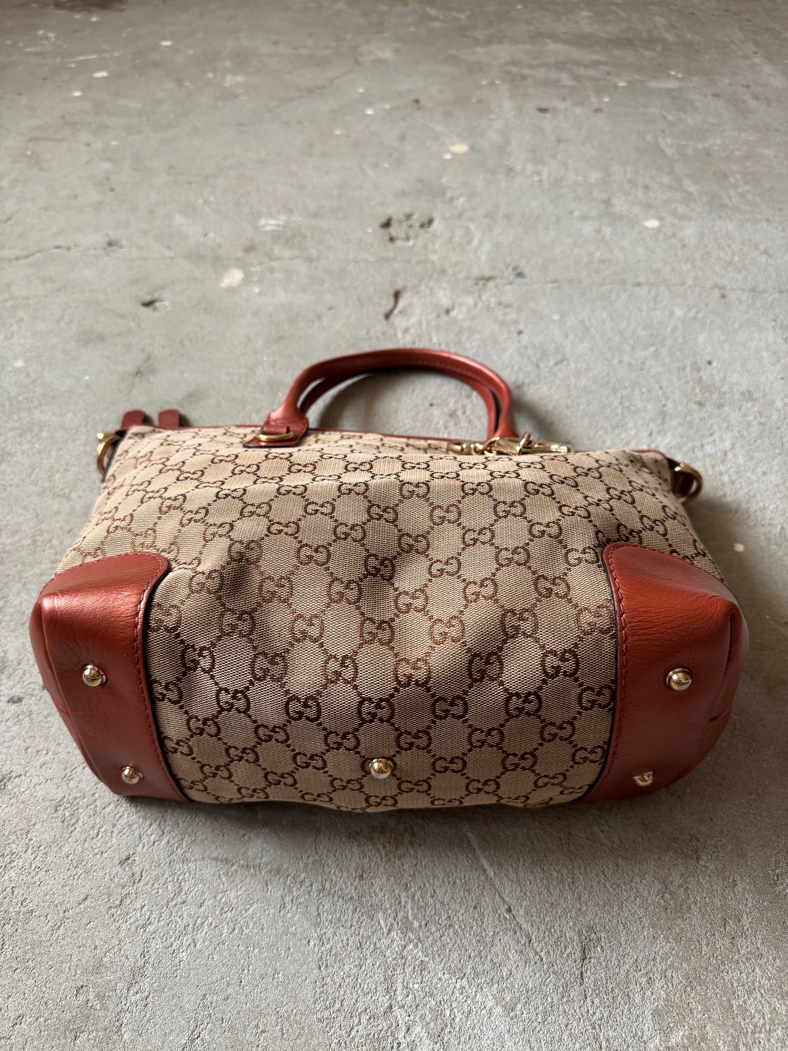 Gucci GG Monogram Canvas Heart Bit Shoulder Bag Beige/Orange