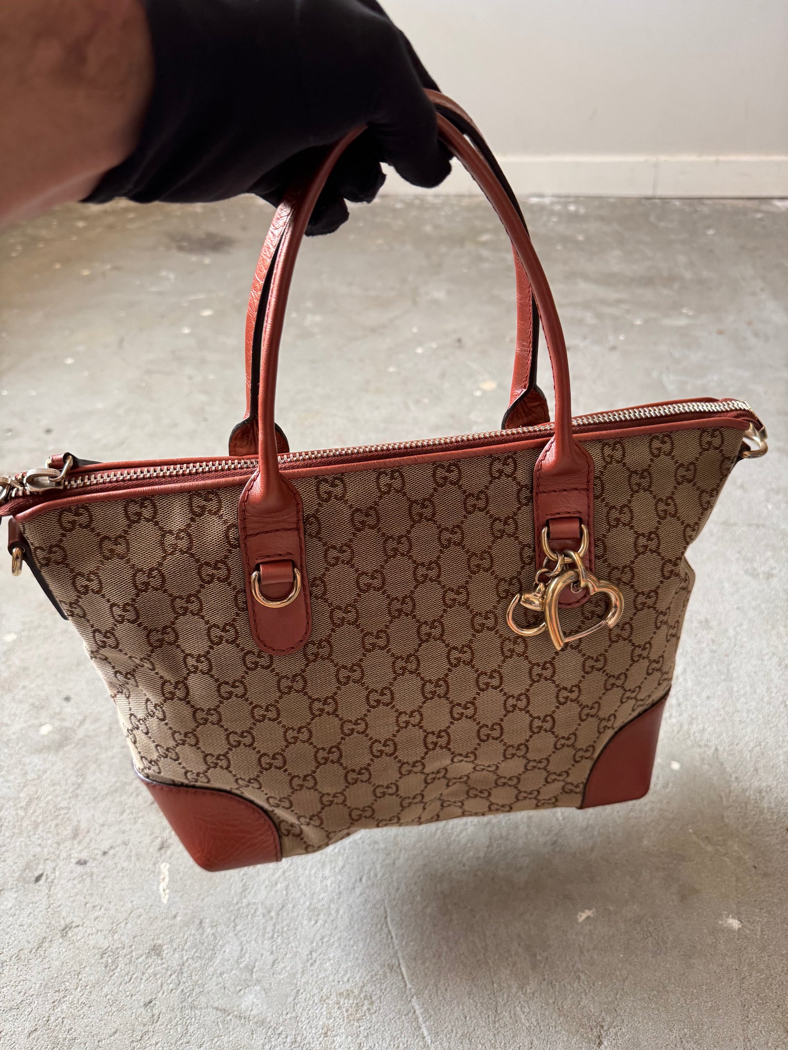 Gucci GG Monogram Canvas Heart Bit Shoulder Bag Beige/Orange