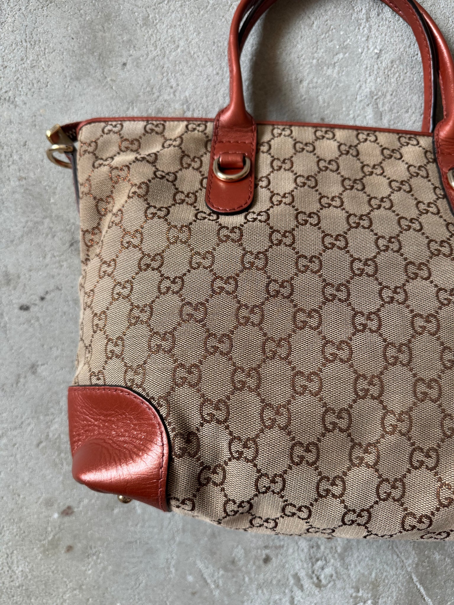 Gucci GG Monogram Canvas Heart Bit Shoulder Bag Beige/Orange