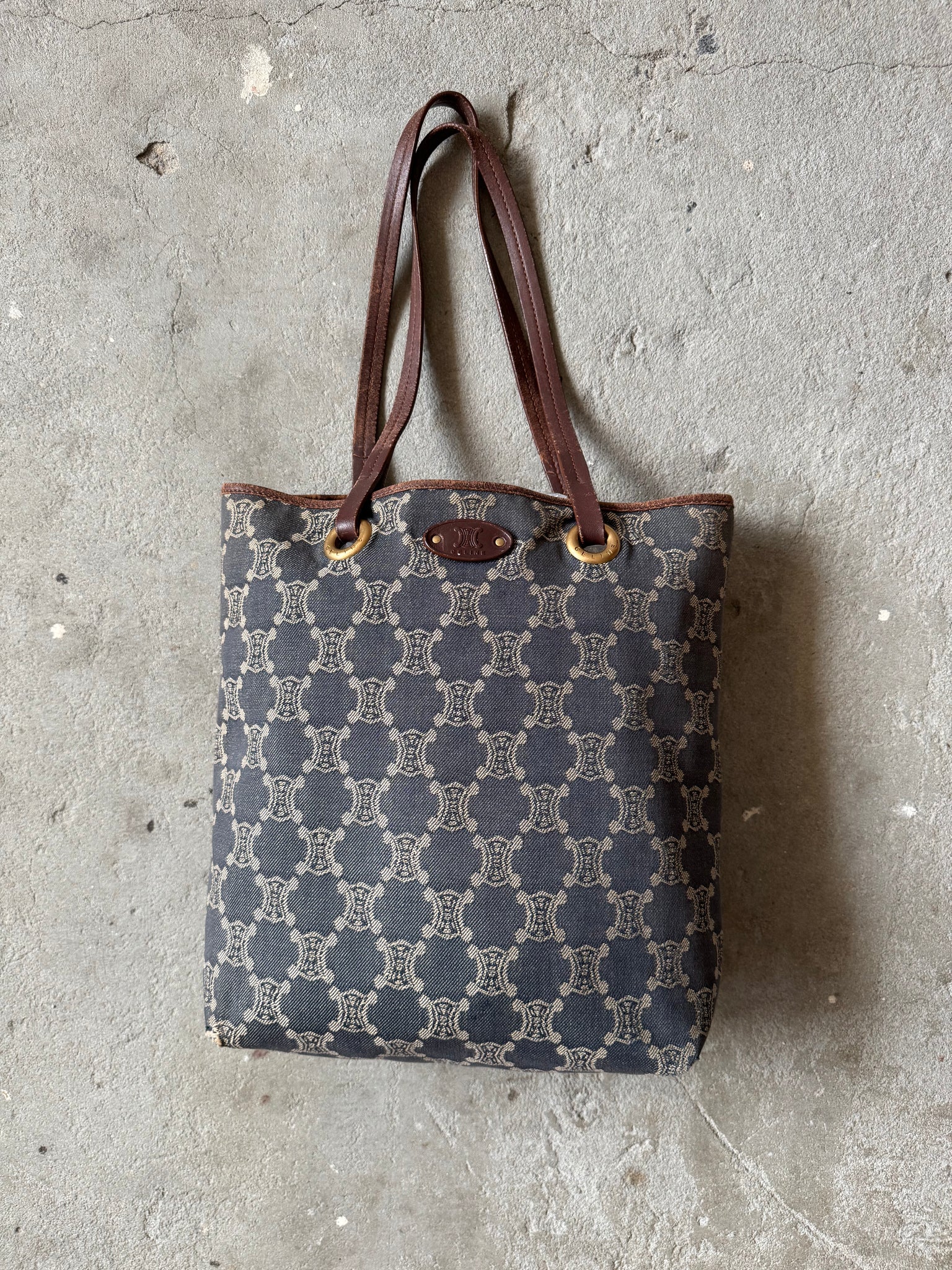 Celine Macadam Denim Tote Bag Blue/Brown