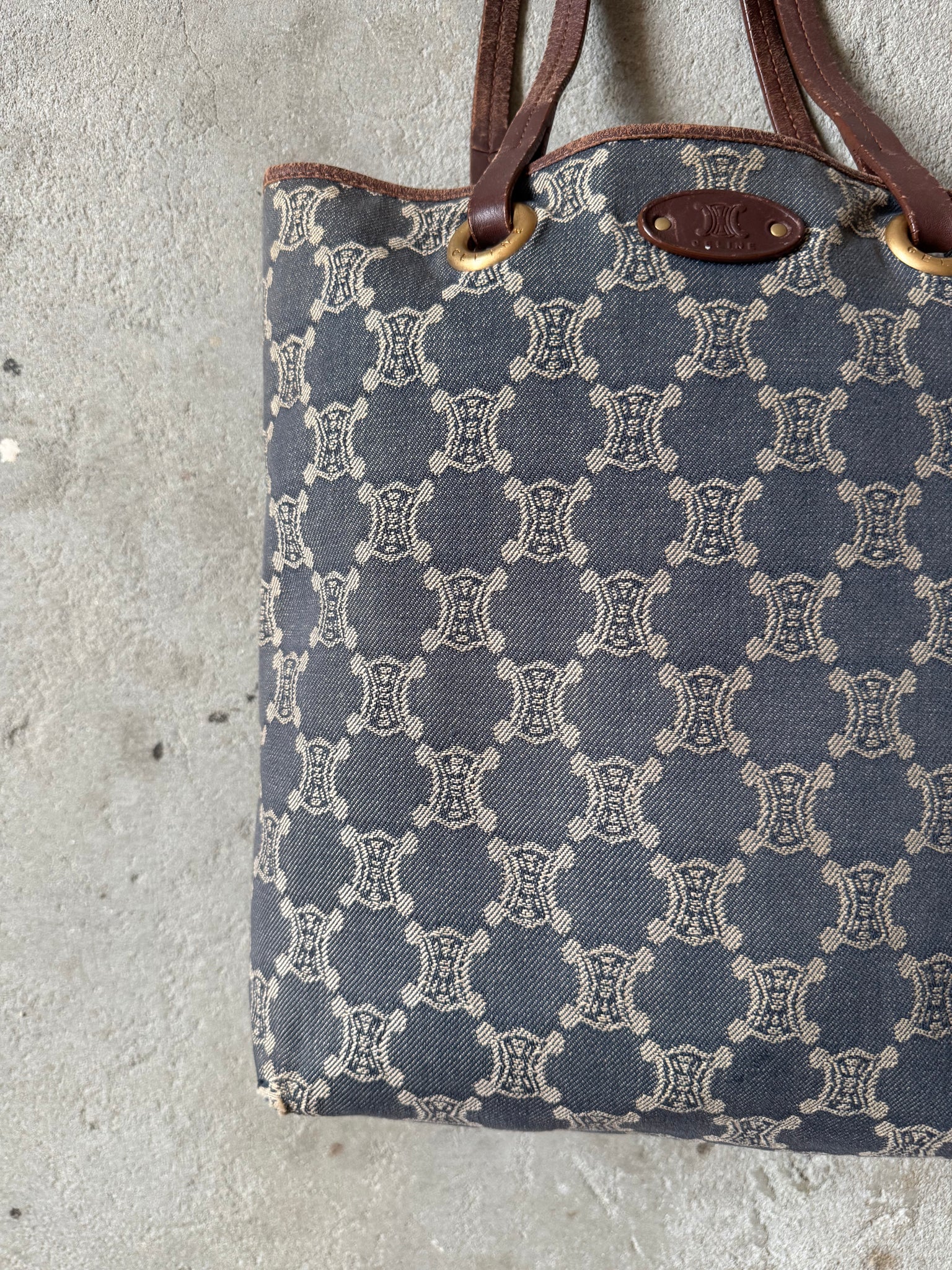 Celine Macadam Denim Tote Bag Blue/Brown