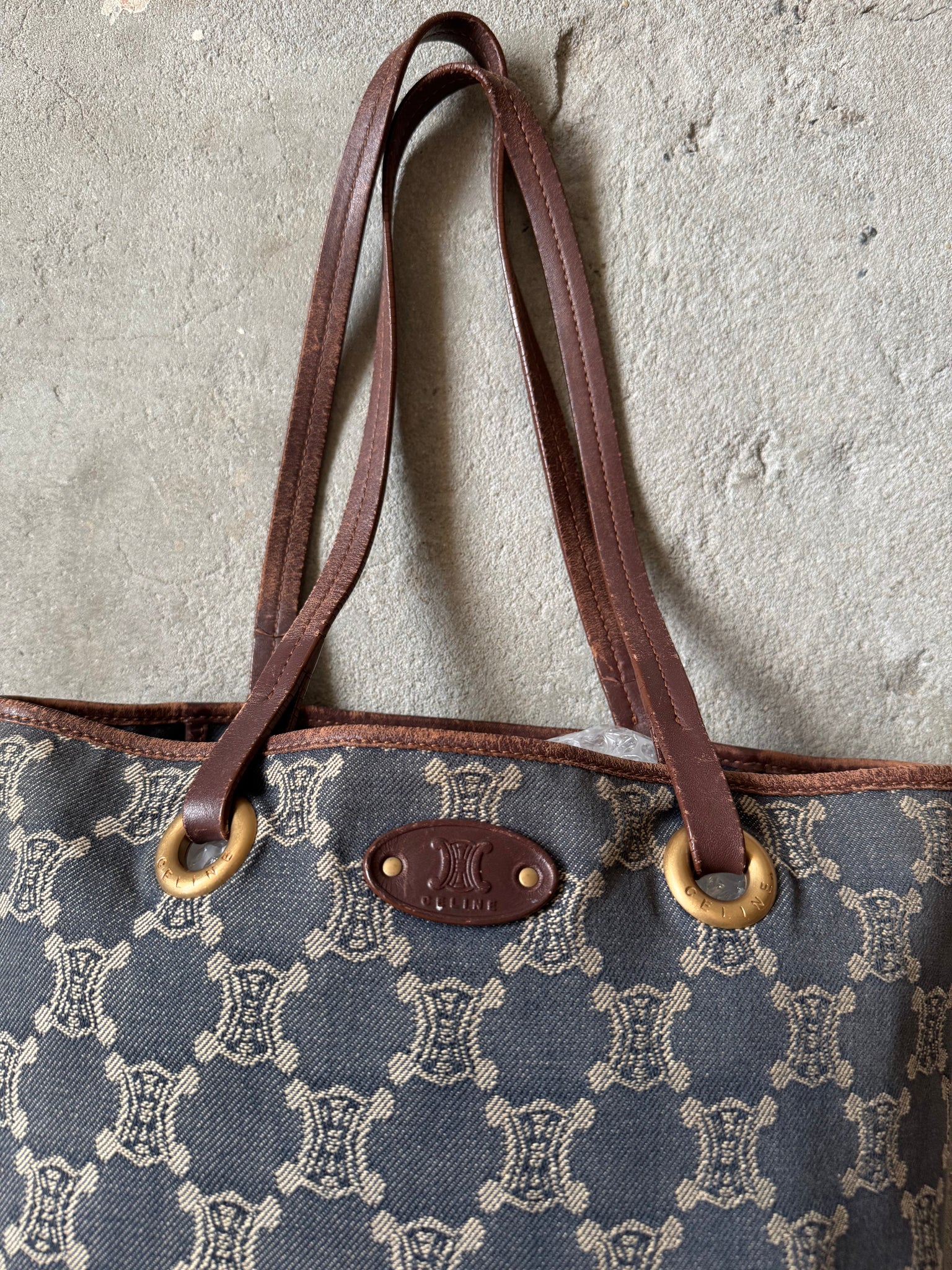 Celine Macadam Denim Tote Bag Blue/Brown
