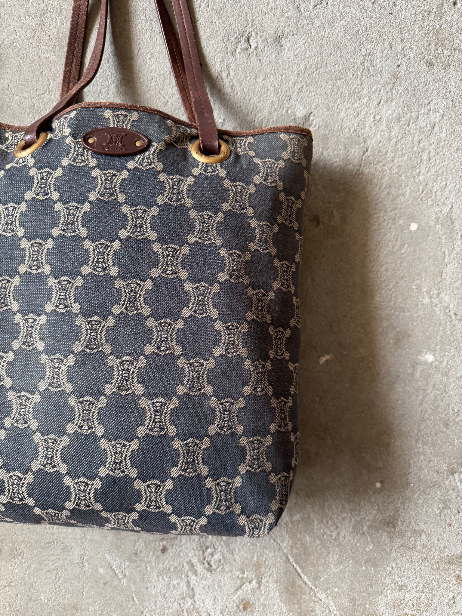 Celine Macadam Denim Tote Bag Blue/Brown