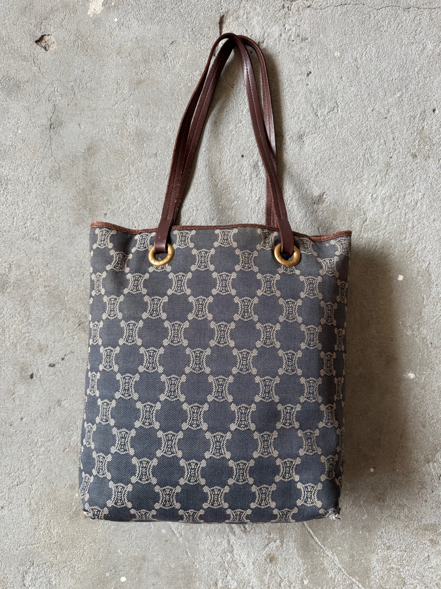 Celine Macadam Denim Tote Bag Blue/Brown