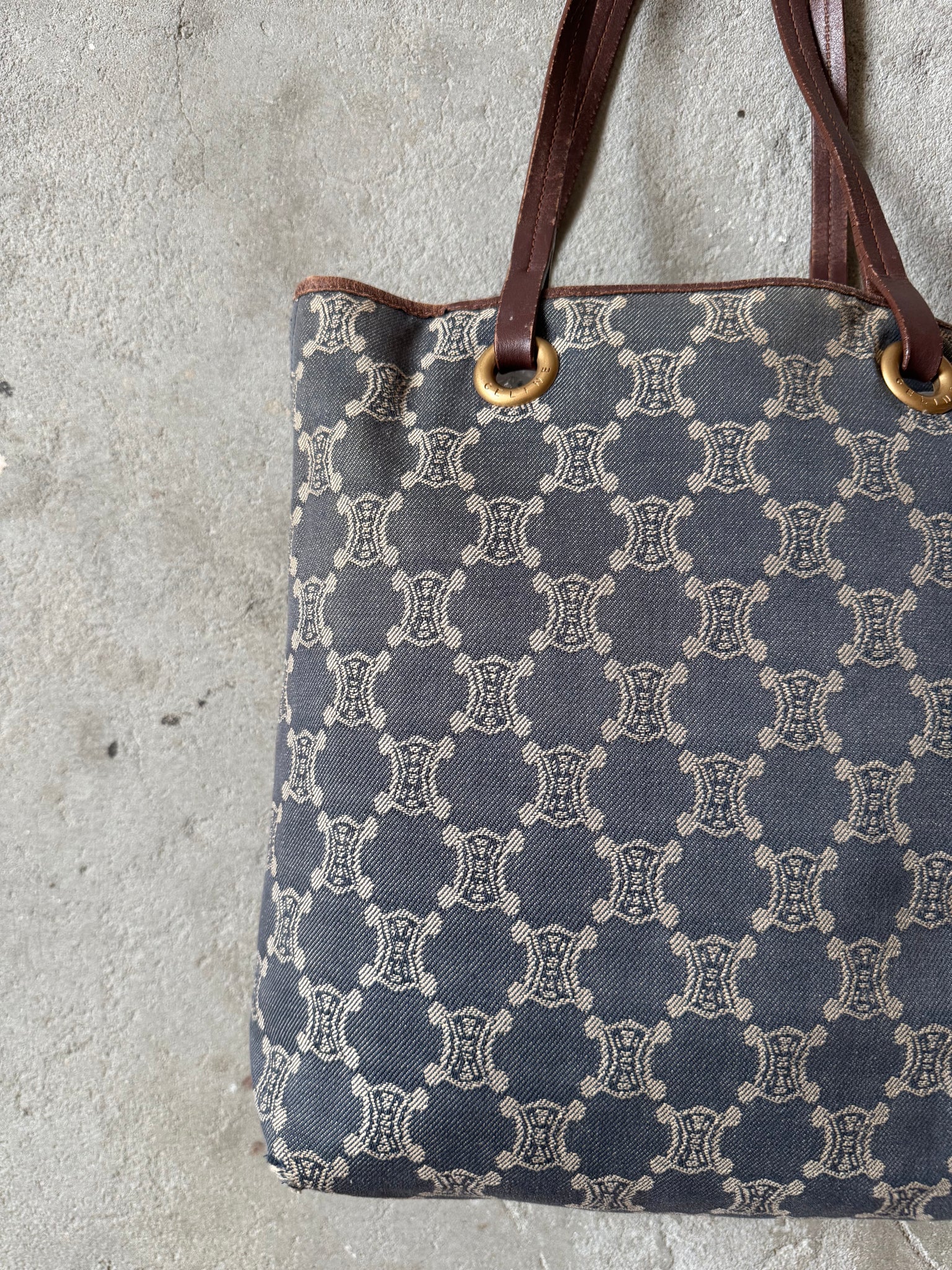 Celine Macadam Denim Tote Bag Blue/Brown
