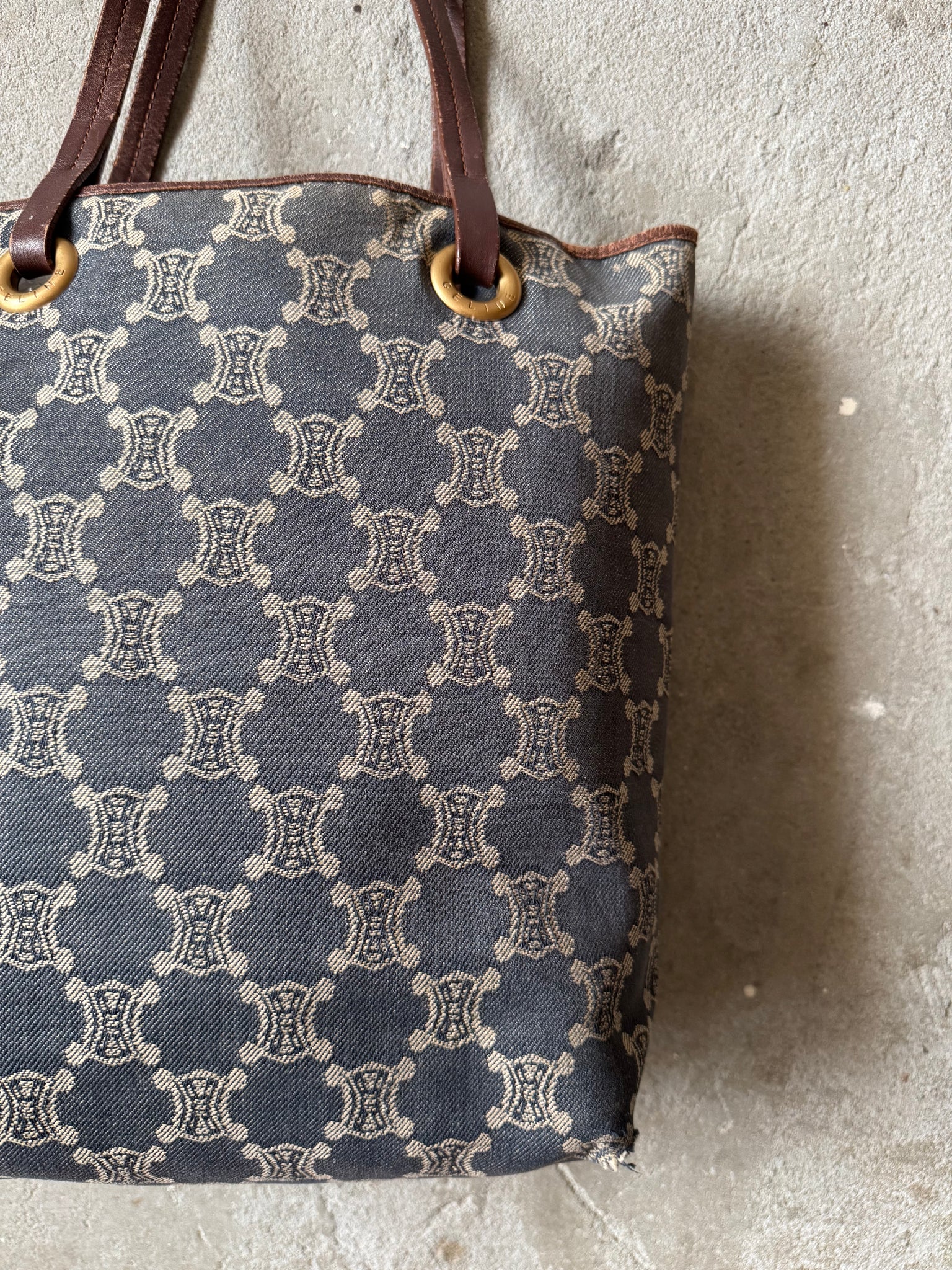 Celine Macadam Denim Tote Bag Blue/Brown