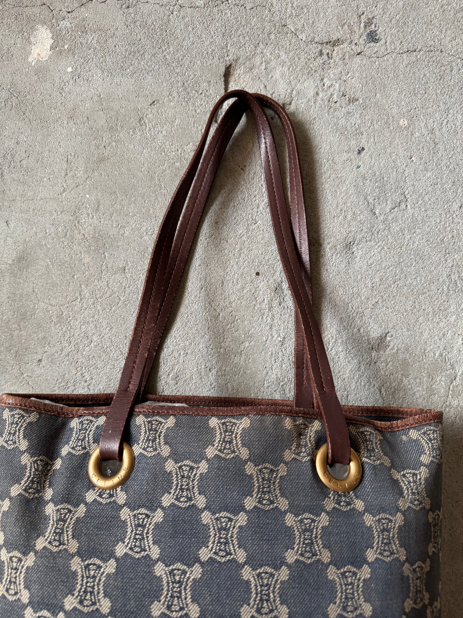 Celine Macadam Denim Tote Bag Blue/Brown