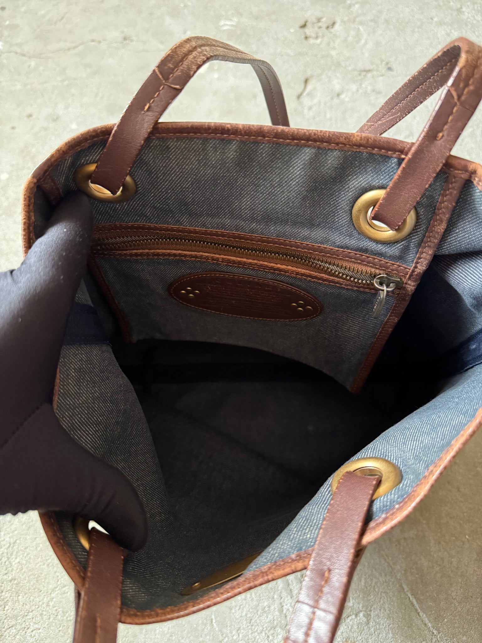 Celine Macadam Denim Tote Bag Blue/Brown