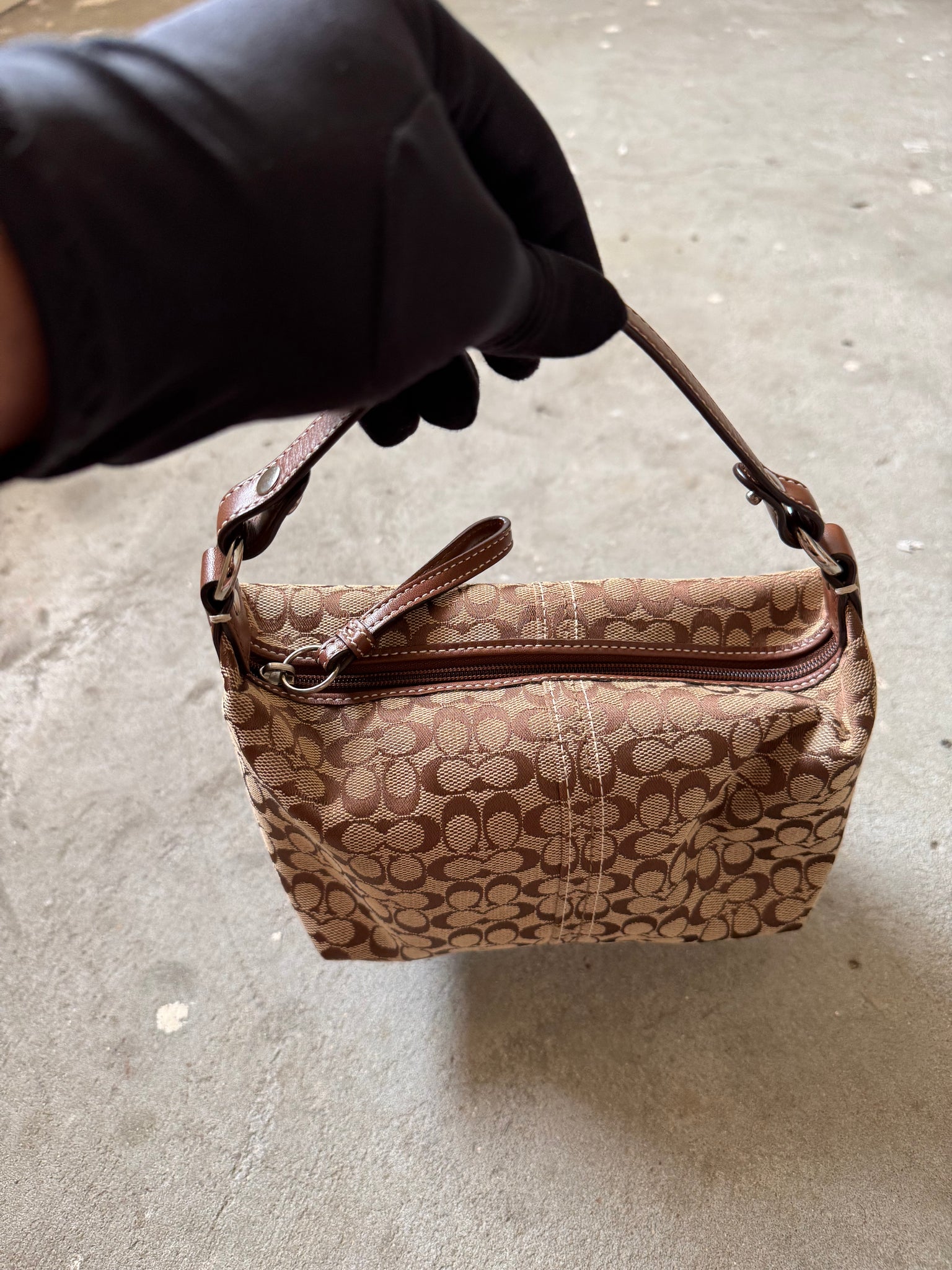 Coach Signature Mini Hobo Shoulder Bag Beige