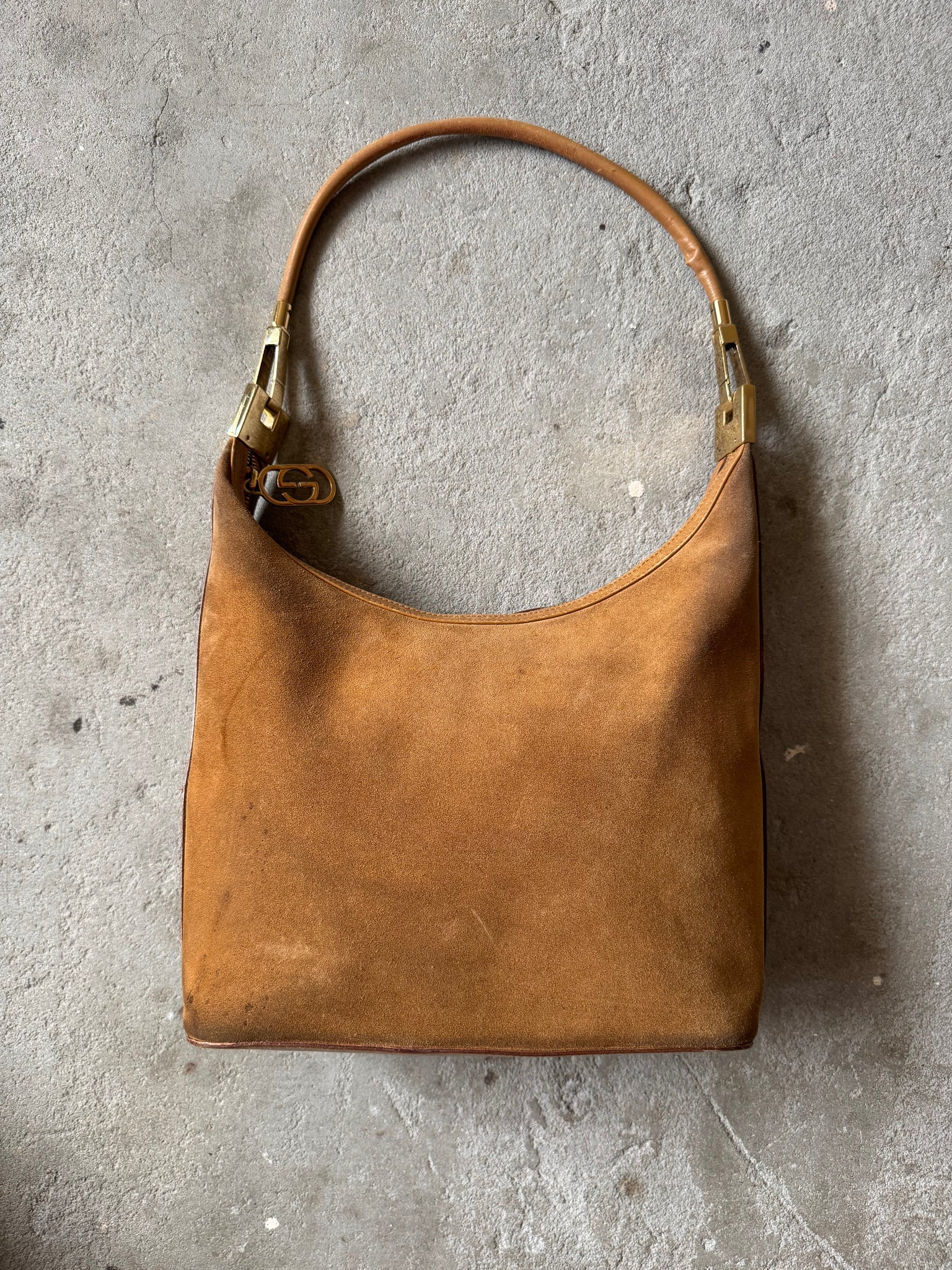 Gucci Hobo Suede Shoulder Bag Brown