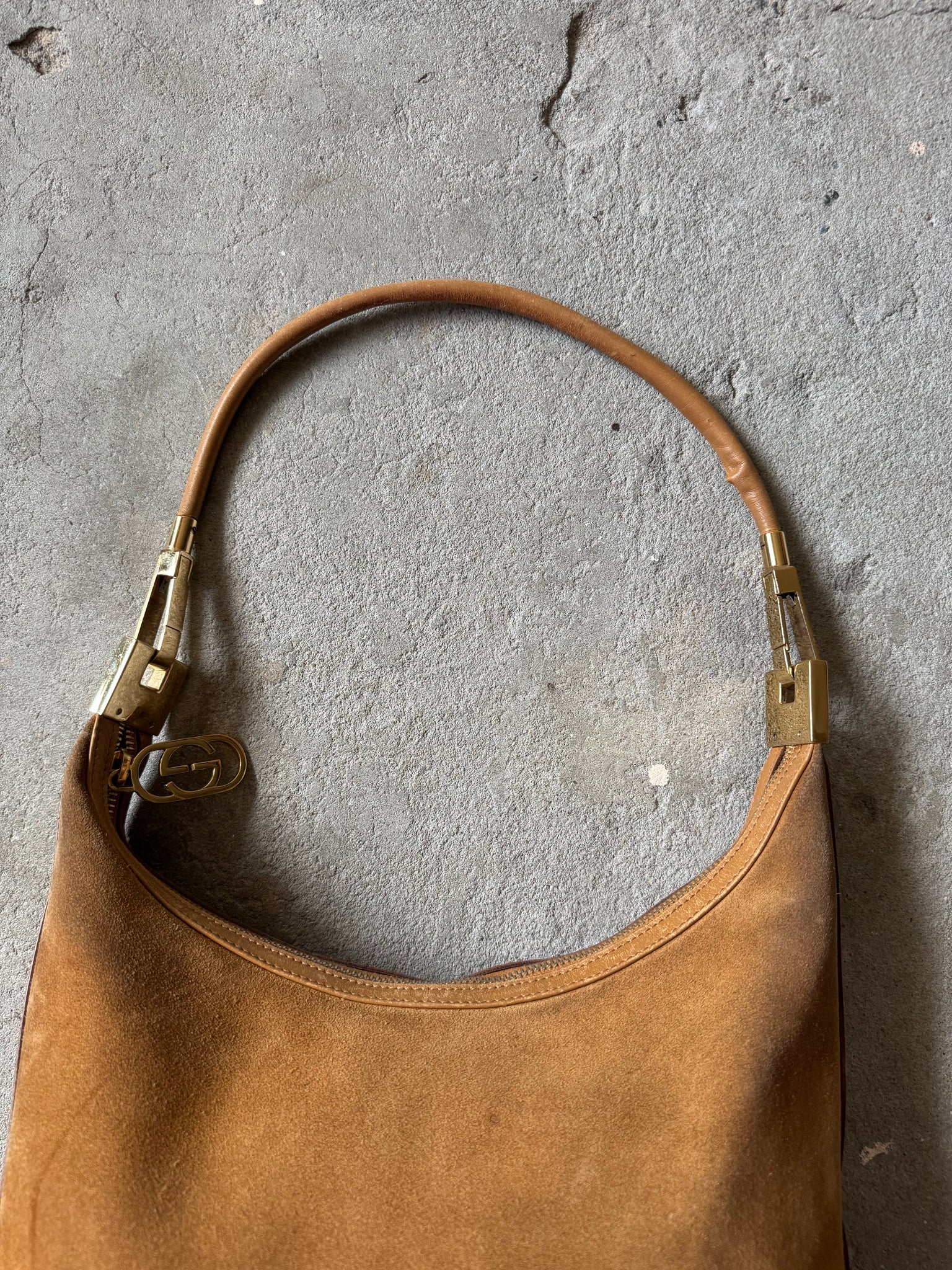 Gucci Hobo Suede Shoulder Bag Brown